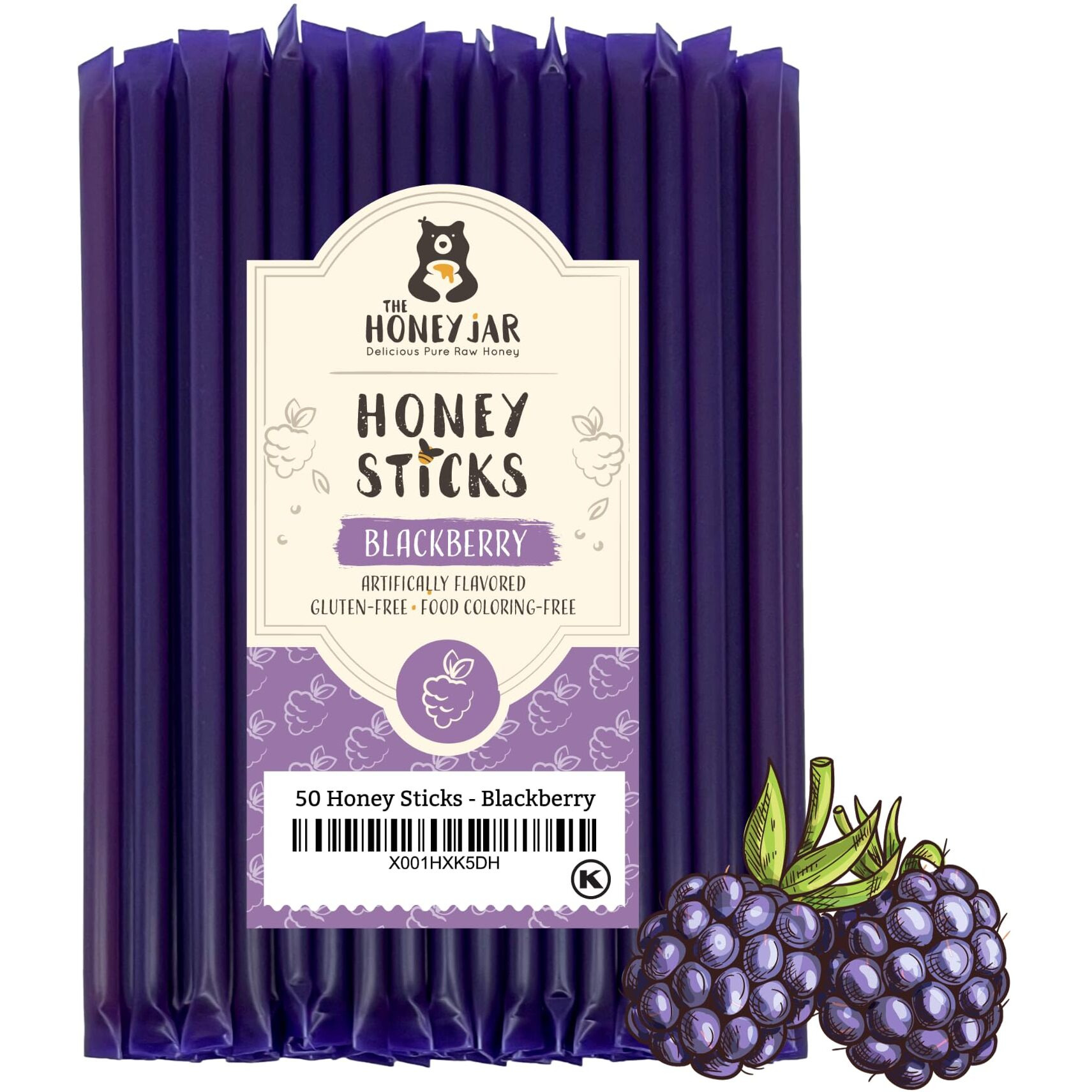 The Honey Jar Blackberry Flavored Honey Sticks - Pure Honey Straws For Tea, Coffee, Or A Healthy Treat - One Teaspoon Of Flavored Honey Per Stick - Made In The Usa With Real Honey - (50 Count)