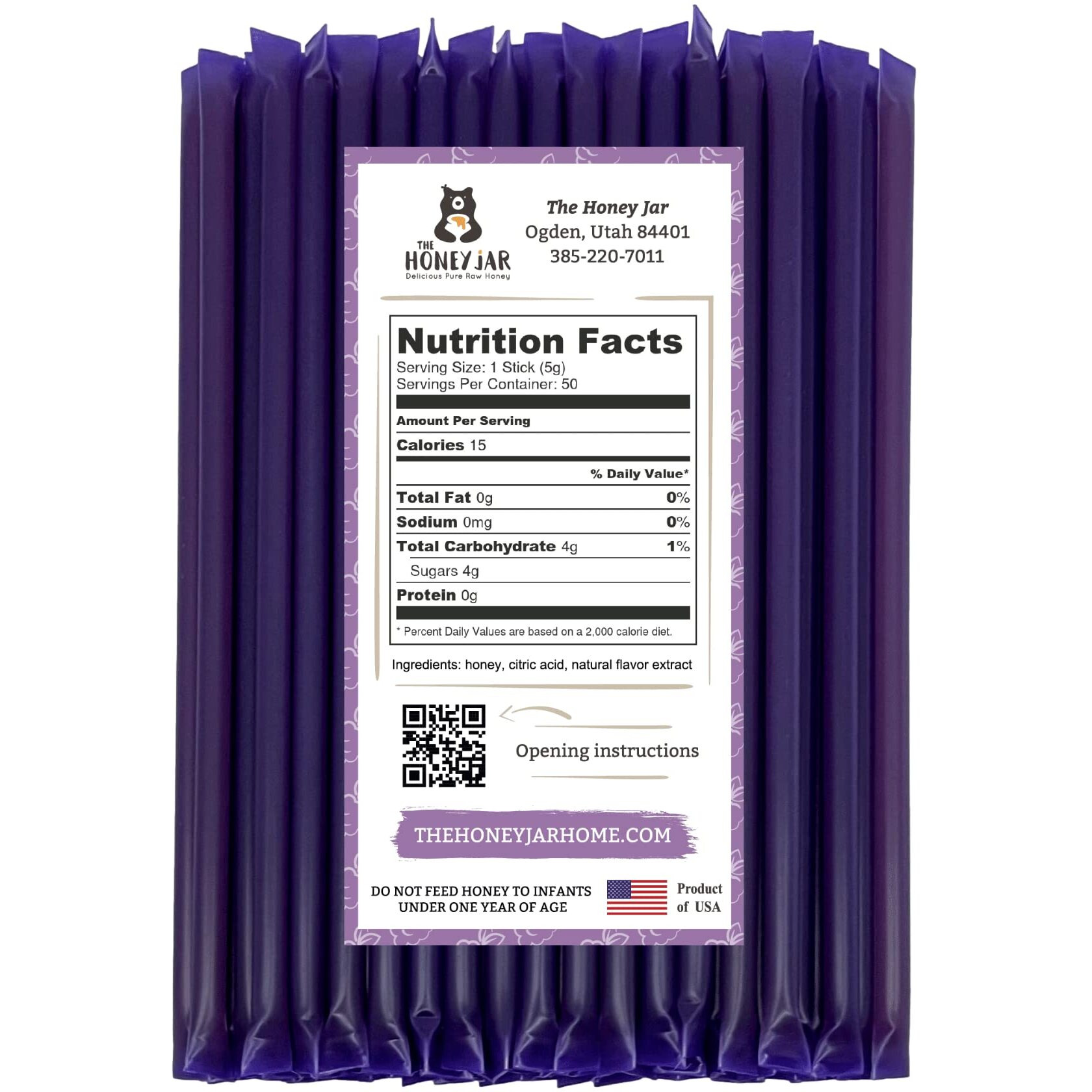 The Honey Jar Blackberry Flavored Honey Sticks - Pure Honey Straws For Tea, Coffee, Or A Healthy Treat - One Teaspoon Of Flavored Honey Per Stick - Made In The Usa With Real Honey - (50 Count)