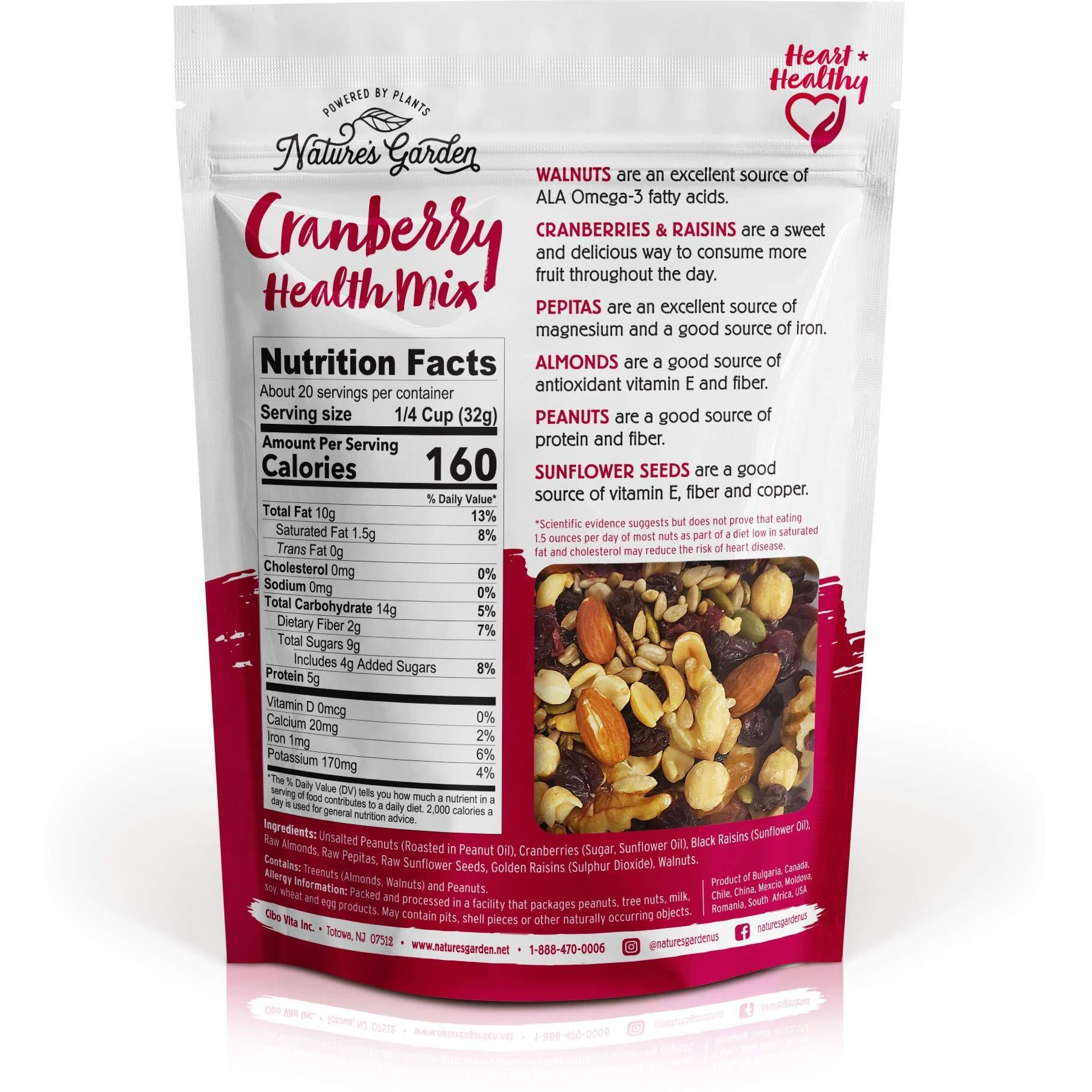 Nature's Garden Cranberry Health Mix - Power Up Omega Deluxe Trail Mix, Heart Healthy, Gluten Free, Antioxidant Rich, Cholesterol Free, Sodium Free, No Artificial Ingredients - 22 Oz Bag (Pack Of 1)