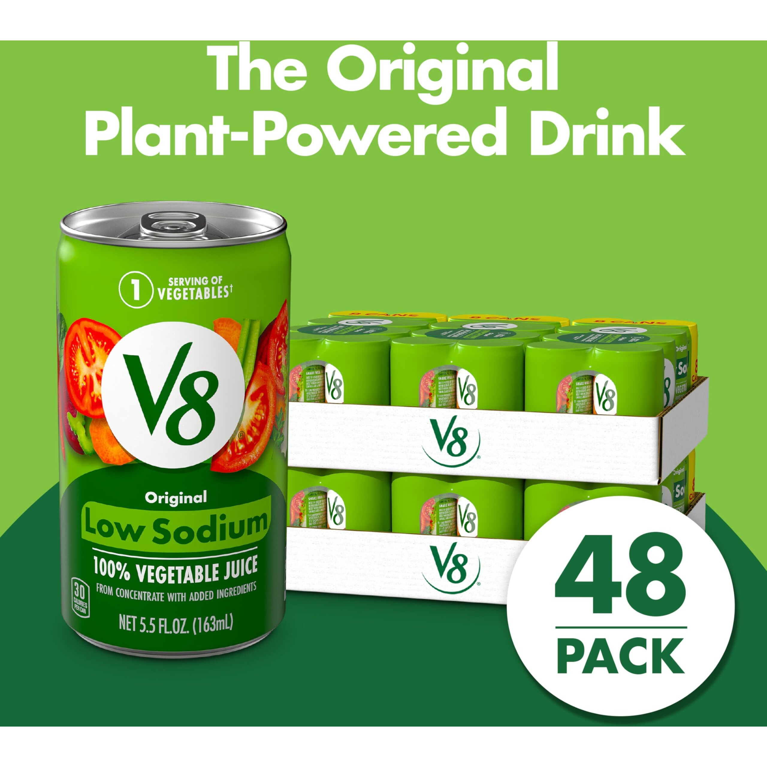 V8 Low Sodium Original 100% Vegetable Juice, Vegetable Blend With Tomato Juice, 5.5 Fl Oz - 8 Count (Pack Of 6)