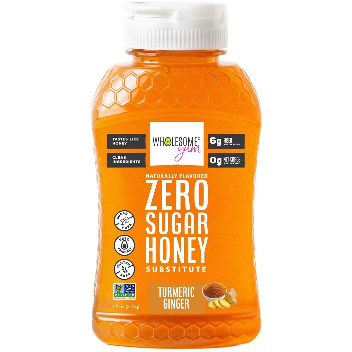 Wholesome Yum Turmeric Ginger Zero Sugar Honey Substitute (Keto Honey) - Natural Sugar Free Honey Alternative With Monk Fruit & Allulose - 0 Net Carbs, Non-Gmo, Gluten Free, No Aftertaste (11 Oz)
