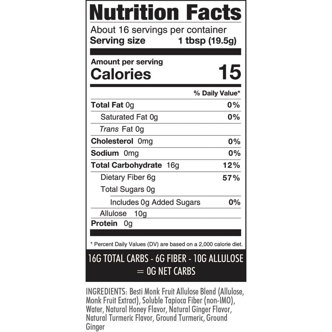 Wholesome Yum Turmeric Ginger Zero Sugar Honey Substitute (Keto Honey) - Natural Sugar Free Honey Alternative With Monk Fruit & Allulose - 0 Net Carbs, Non-Gmo, Gluten Free, No Aftertaste (11 Oz)