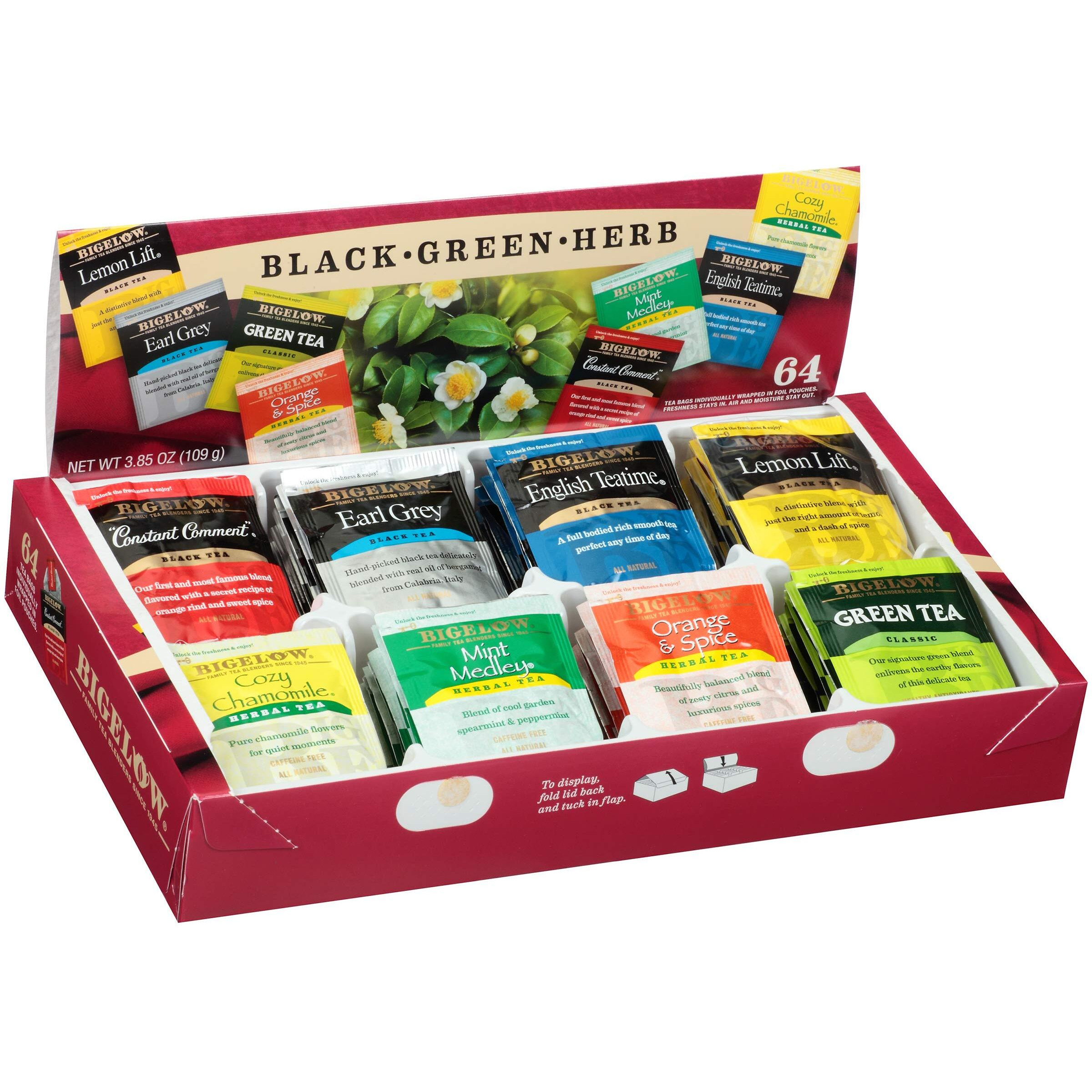 Bigelow Fine Tea & Herbal Tea Assortment 64 Count Box (Pack Of 2) Caffeinated And Caffeine Tea, 128 Tea Bags Total