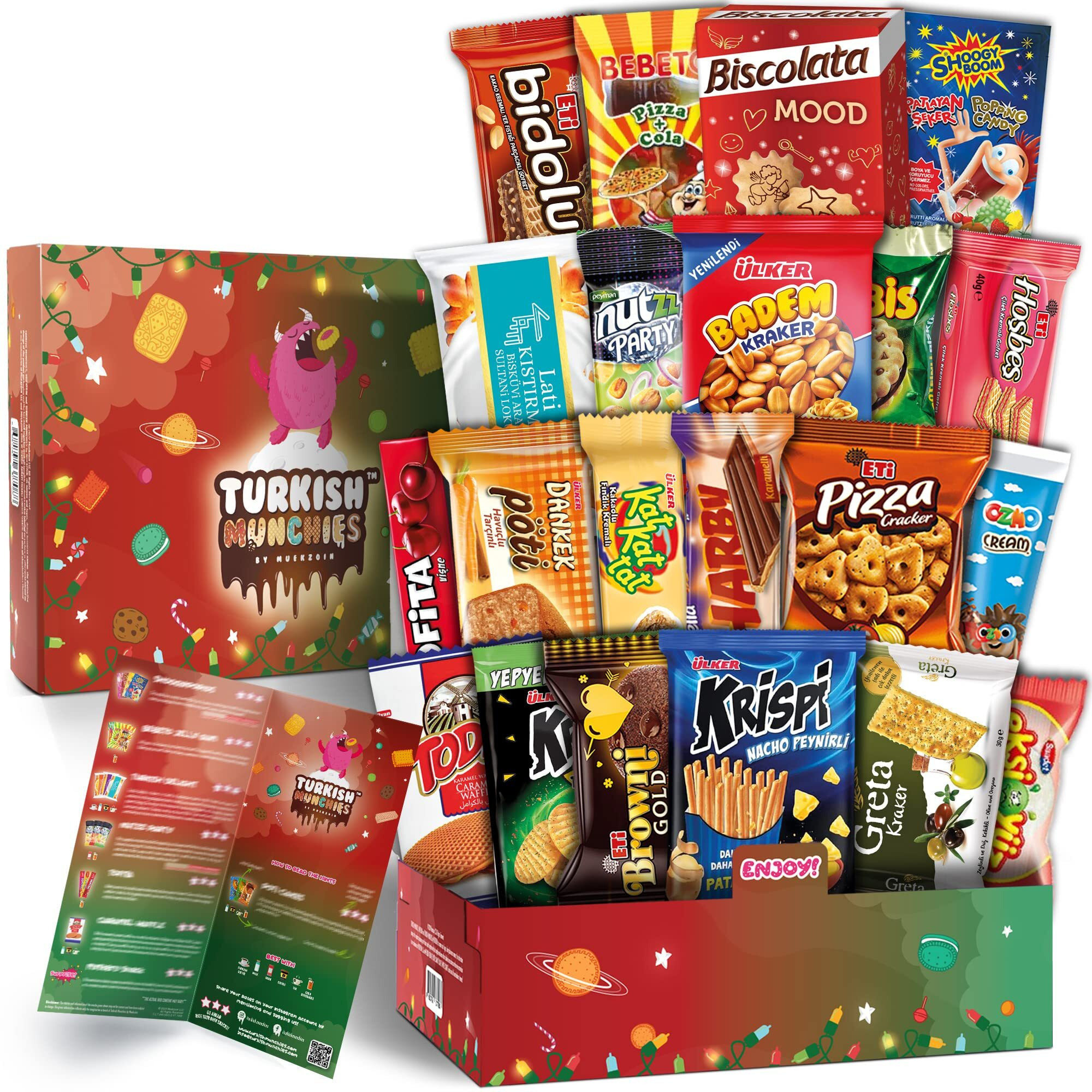 Maxi International Snack Box | Premium Exotic Foreign Snacks | Unique Snack Food Gifts Included | Celebration Theme | Candies From Around The World | 21 Full-Size + 1 Bonus Snacks