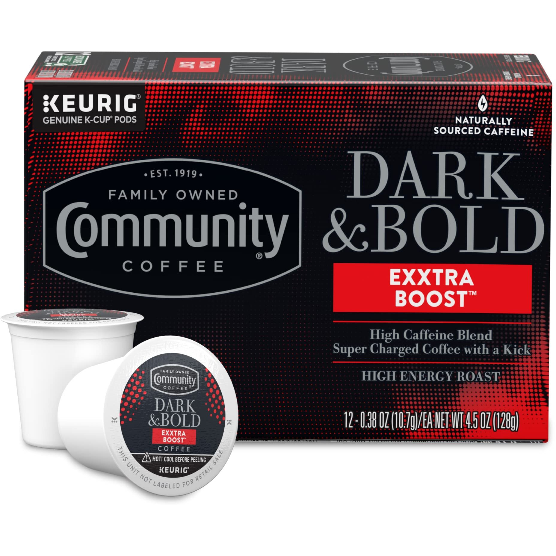 Community Coffee Dark & Bold Exxtra Boost 12 Count Coffee Pods, Compatible With Keurig 2.0 K-Cup Brewers, 12 Count (Pack Of 1)