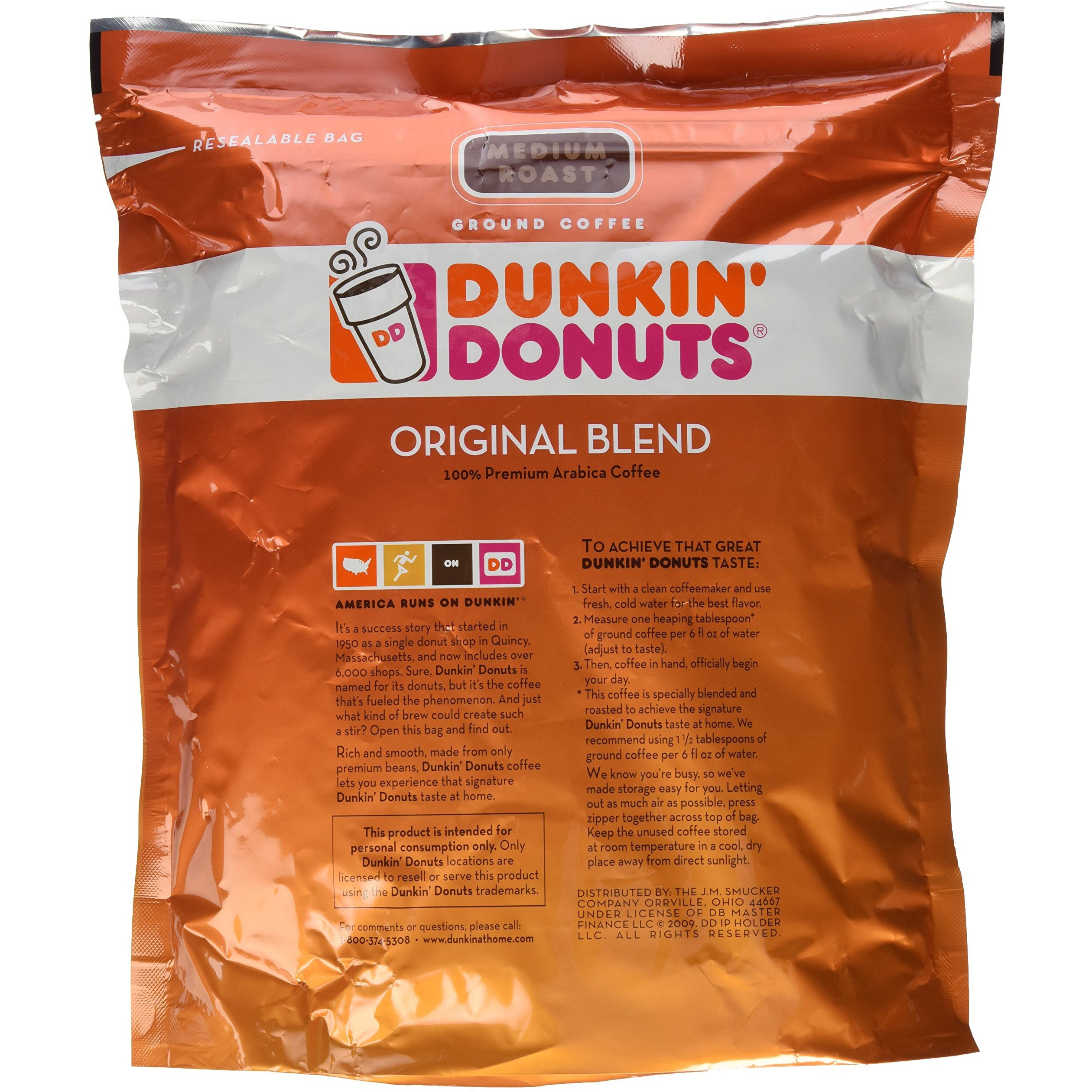 Dunkin' Donuts Original Blend Medium Roast Ground Coffee 100 % Premium Arabica Coffee 40 Oz. (Pack Of 2)