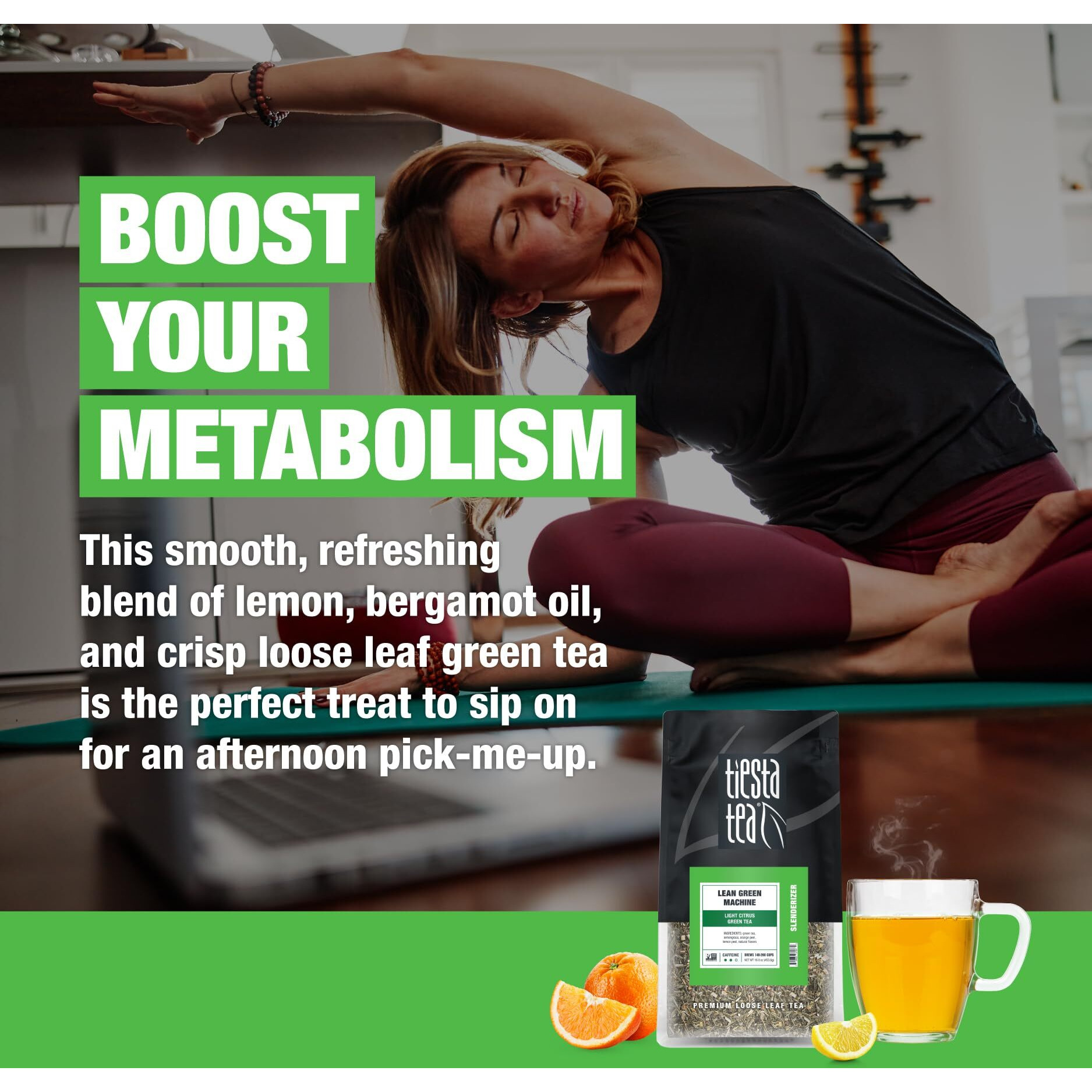 Tiesta Tea - Lean Green Machine | Light Citrus Green Tea | Premuim Loose Leaf Tea Blend | Medium Caffeinated Green Tea | Make Hot Or Iced Tea & Brews Up To 200 Cups - 16 Ounce Resealable Bulk Pouch