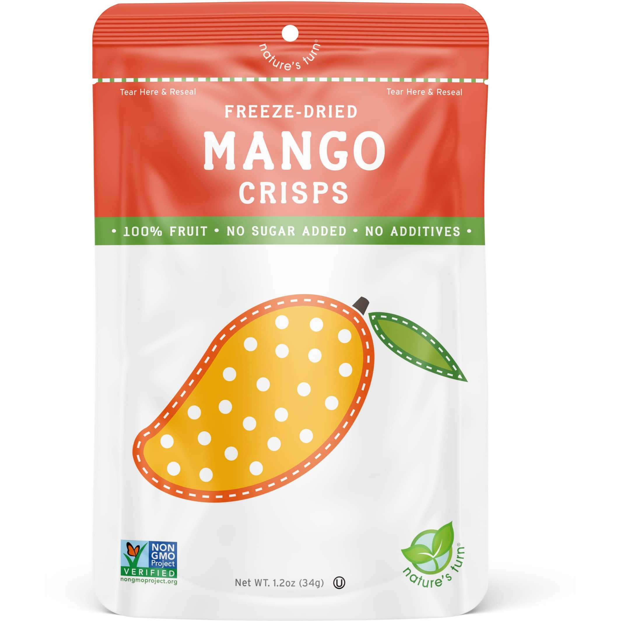 Nature's Turn Freeze-Dried Fruit Snacks, Mango Crisps, Pack Of 6 (1.2 Oz Each)