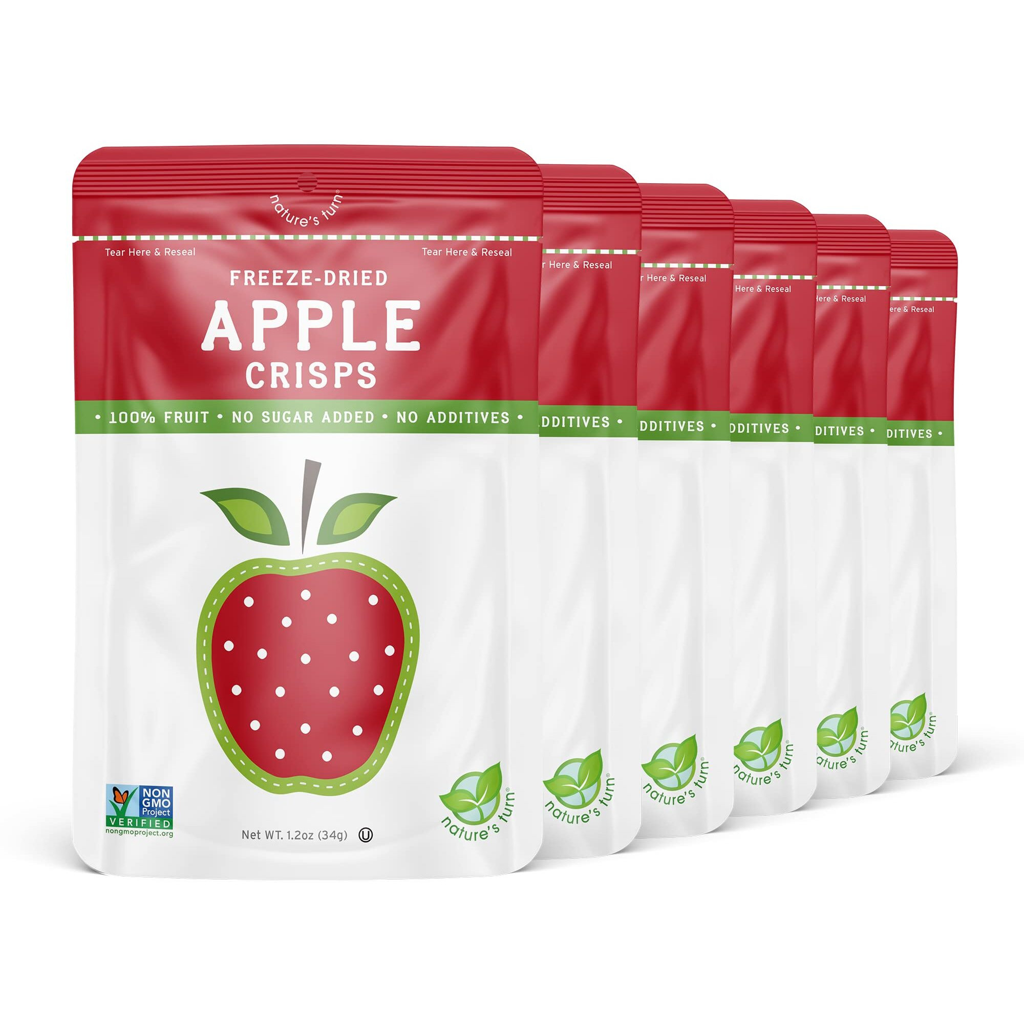 Nature's Turn Freeze-Dried Fruit Snacks, Apple Crisps, Pack Of 6 (1.2 Oz Each)