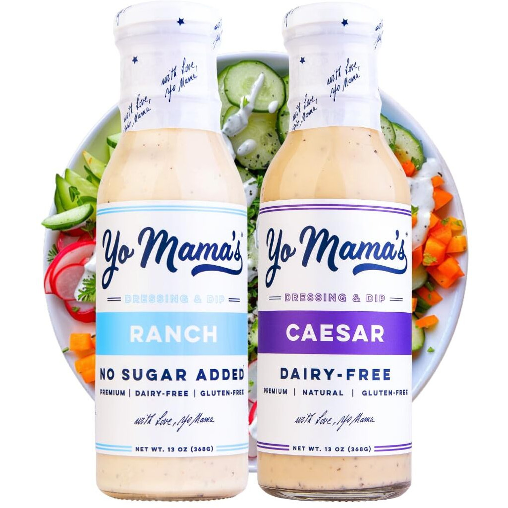 Yo Mama's Foods Keto Ranch & Caesar Combo Dressing And Dip - Pack Of (2) - Dairy Free, Gluten Free, Low Sodium, And All Natural
