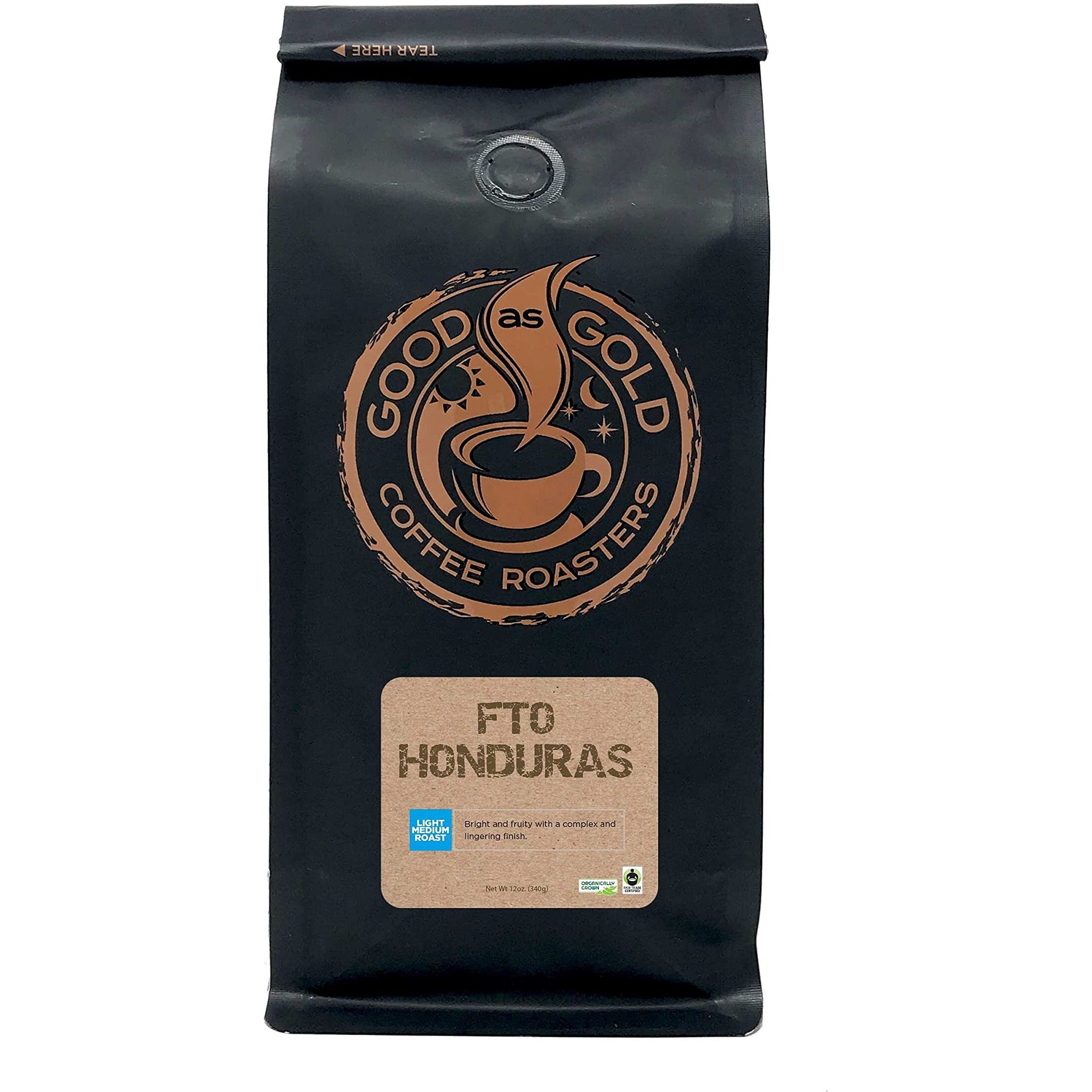 Honduras Coffee Beans (12Oz), Light/Medium Roast, Fair Trade/Organically Grown, Good As Gold Coffee Roasters