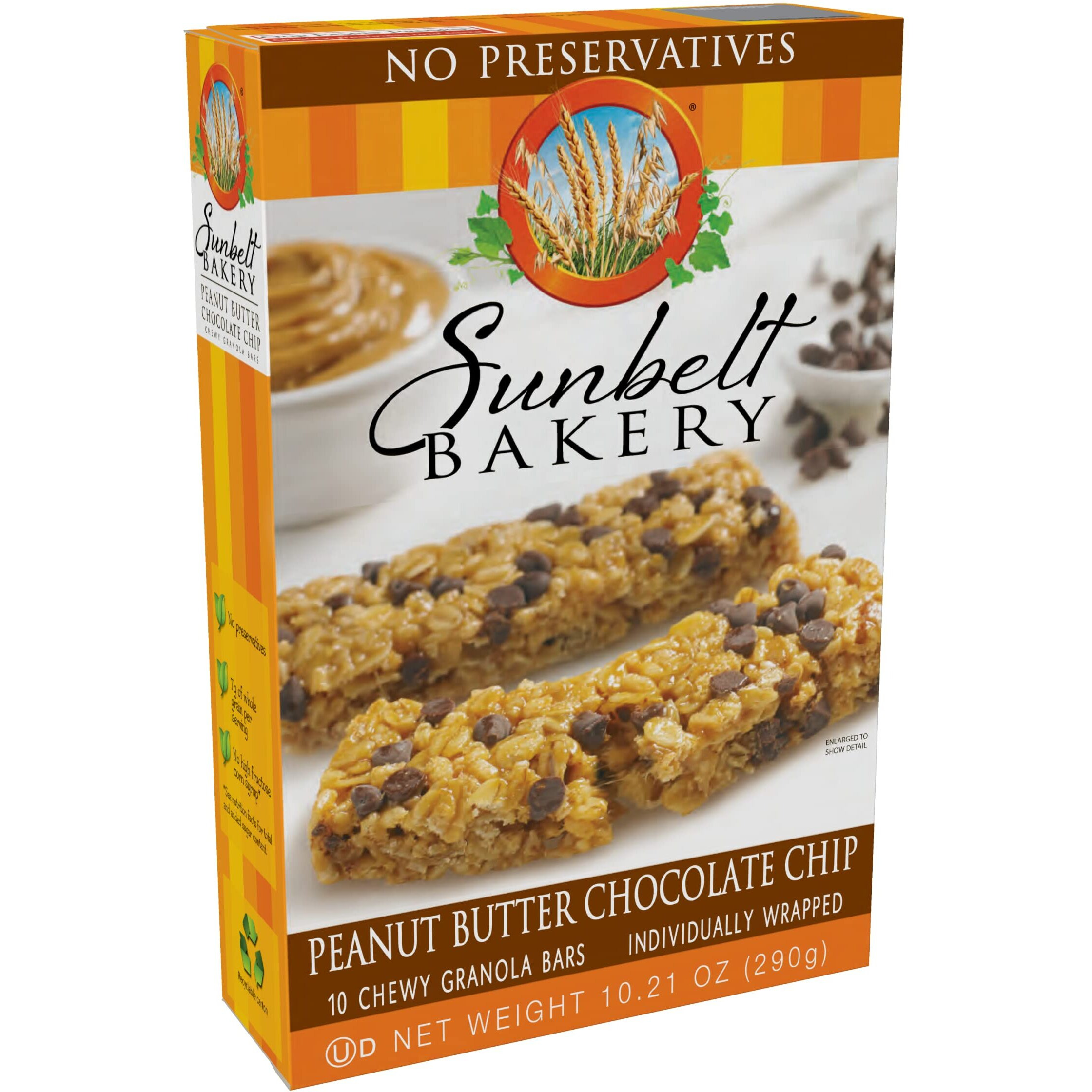 Sunbelt Bakery Peanut Butter Chocolate Chip Chewy Granola Bars, 10 Bars In Each Box, No Preservatives (3 Boxes)