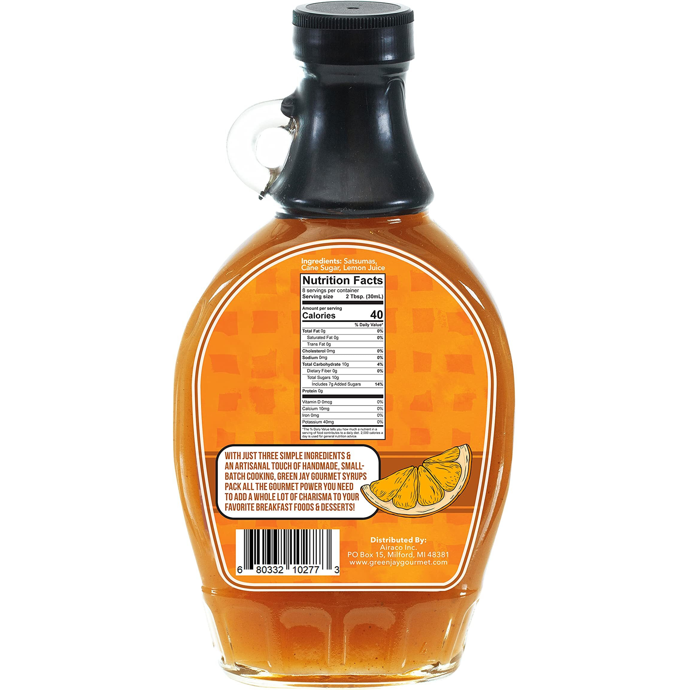 Green Jay Gourmet Satsuma Orange Syrup - 3 Ingredient Premium Breakfast Syrup With Fresh Orange, Cane Sugar & Lemon Juice - All-Natural, Non-Gmo Pancake Syrup, Waffle Syrup & Dessert Syrup - 8 Ounces