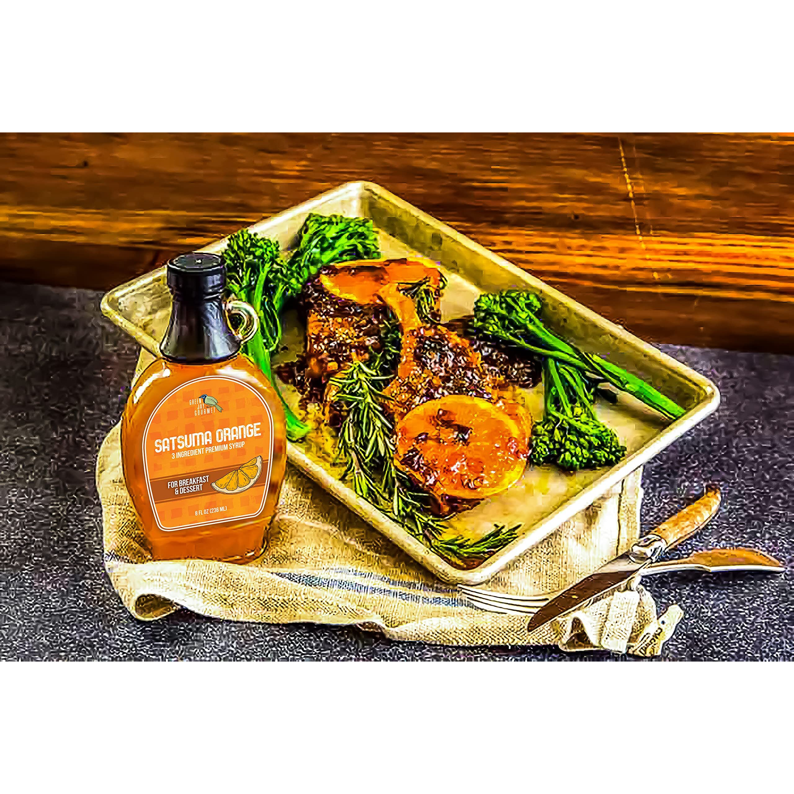 Green Jay Gourmet Satsuma Orange Syrup - 3 Ingredient Premium Breakfast Syrup With Fresh Orange, Cane Sugar & Lemon Juice - All-Natural, Non-Gmo Pancake Syrup, Waffle Syrup & Dessert Syrup - 8 Ounces