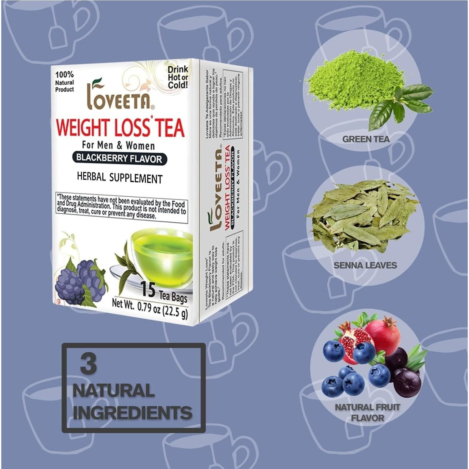 24 Pack Of Loveeta Wellness Weight Loss Tea Blackberry - 15 Tea Bags (Gmo Free, Gluten Free, Dairy Free, Sugar Free And 100% Natural)