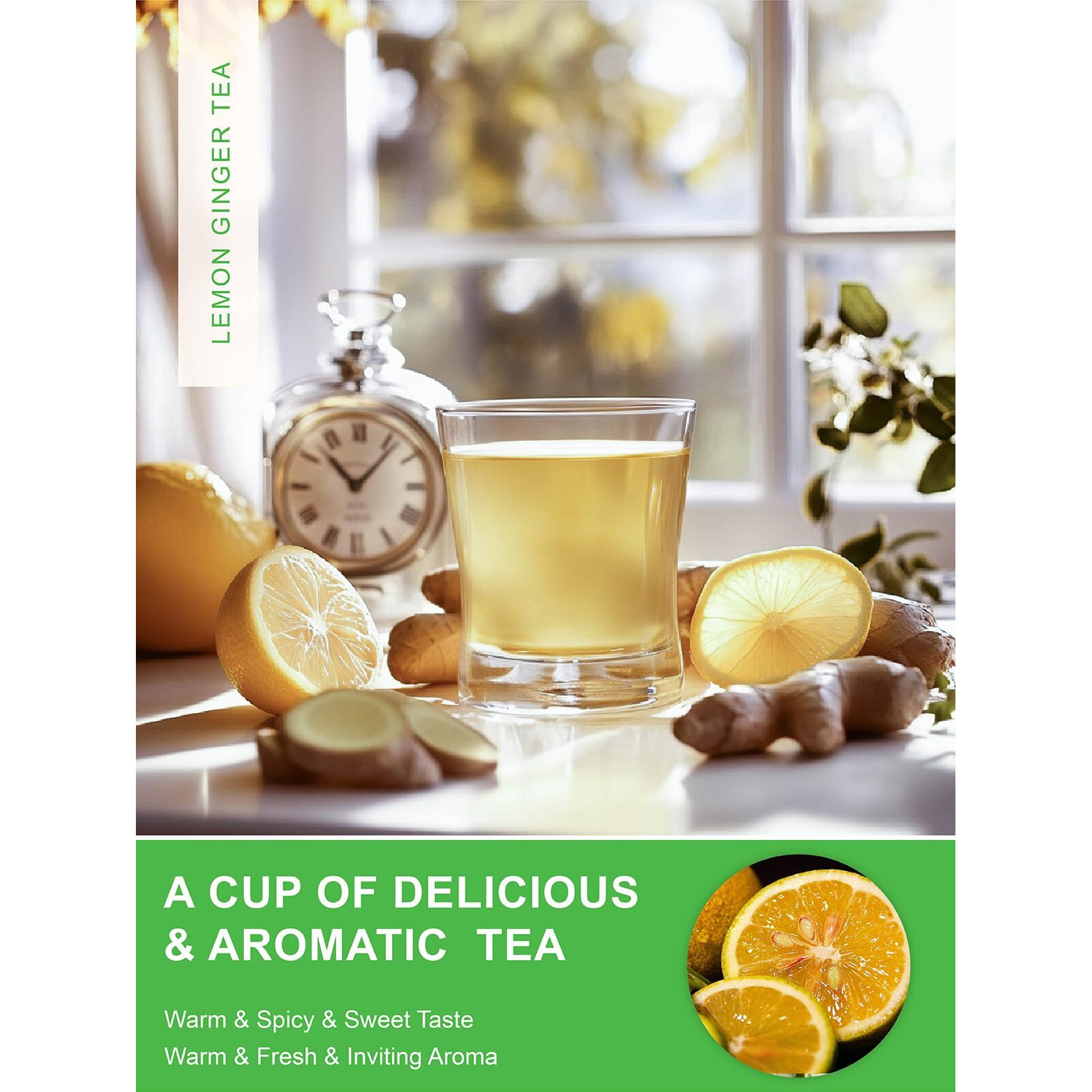 Teelux Lemon Ginger Herbal Tea, Refreshing Lemon With Spicy Ginger Root & Zesty Lemongrass, Caffeine Free, Soothing & Tangy Flavor, 100 Tea Bags