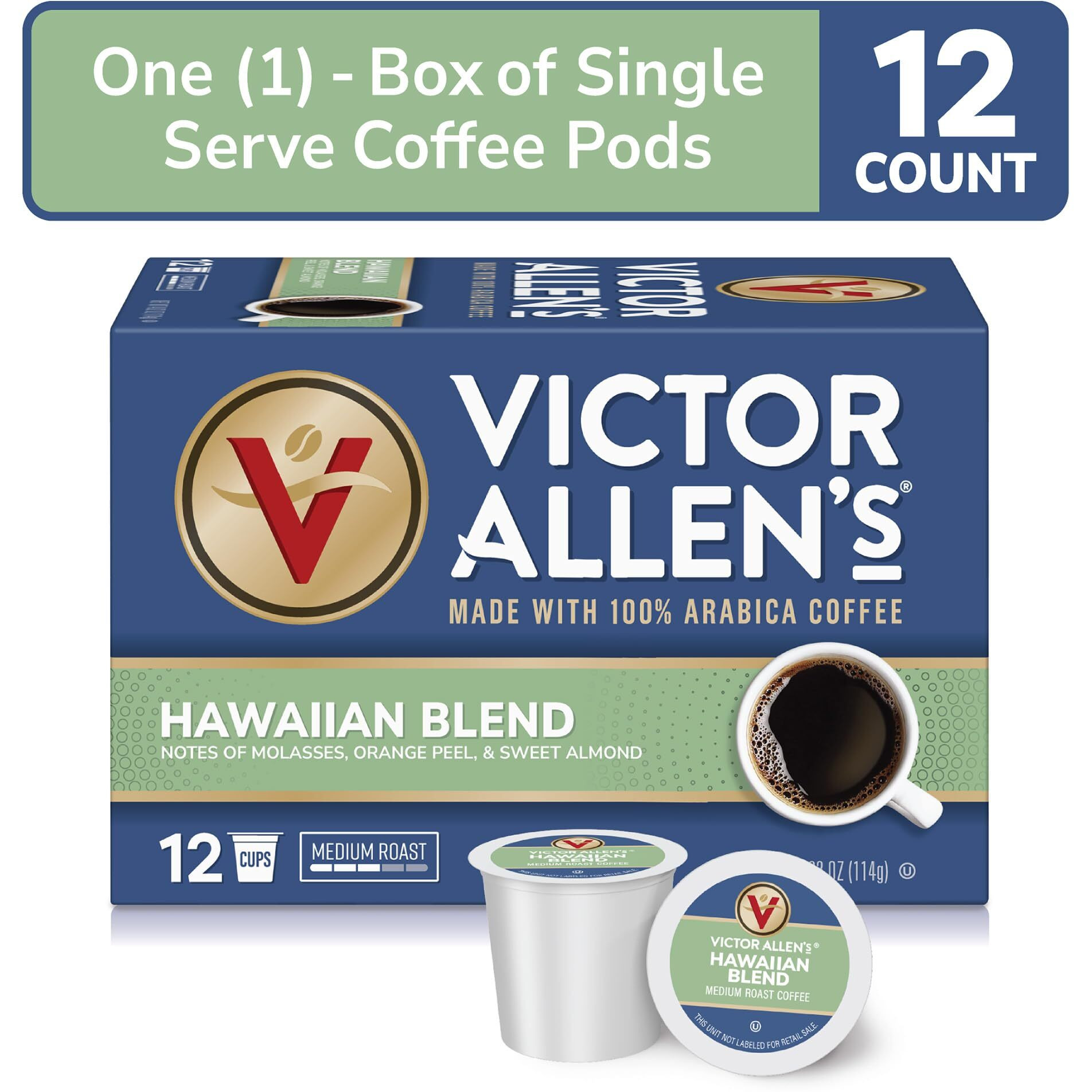 Victor Allen's Coffee Hawaiian Blend, Medium Roast, 12 Count, Single Serve Coffee Pods For Keurig K-Cup Brewers (Formerly Kona Blend)