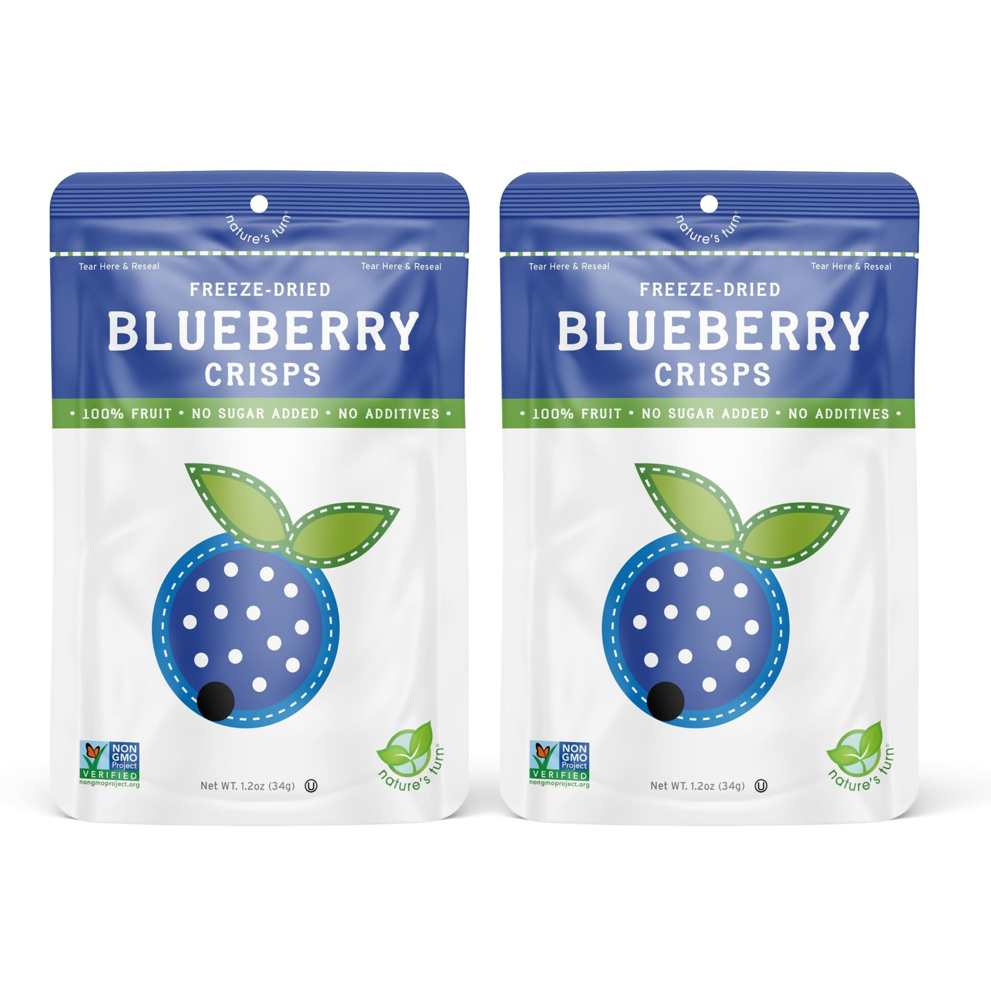 Natures Turn Freeze-Dried Fruit Snacks, Blueberry Crisps, Pack Of 2 (1.2 Oz Each)