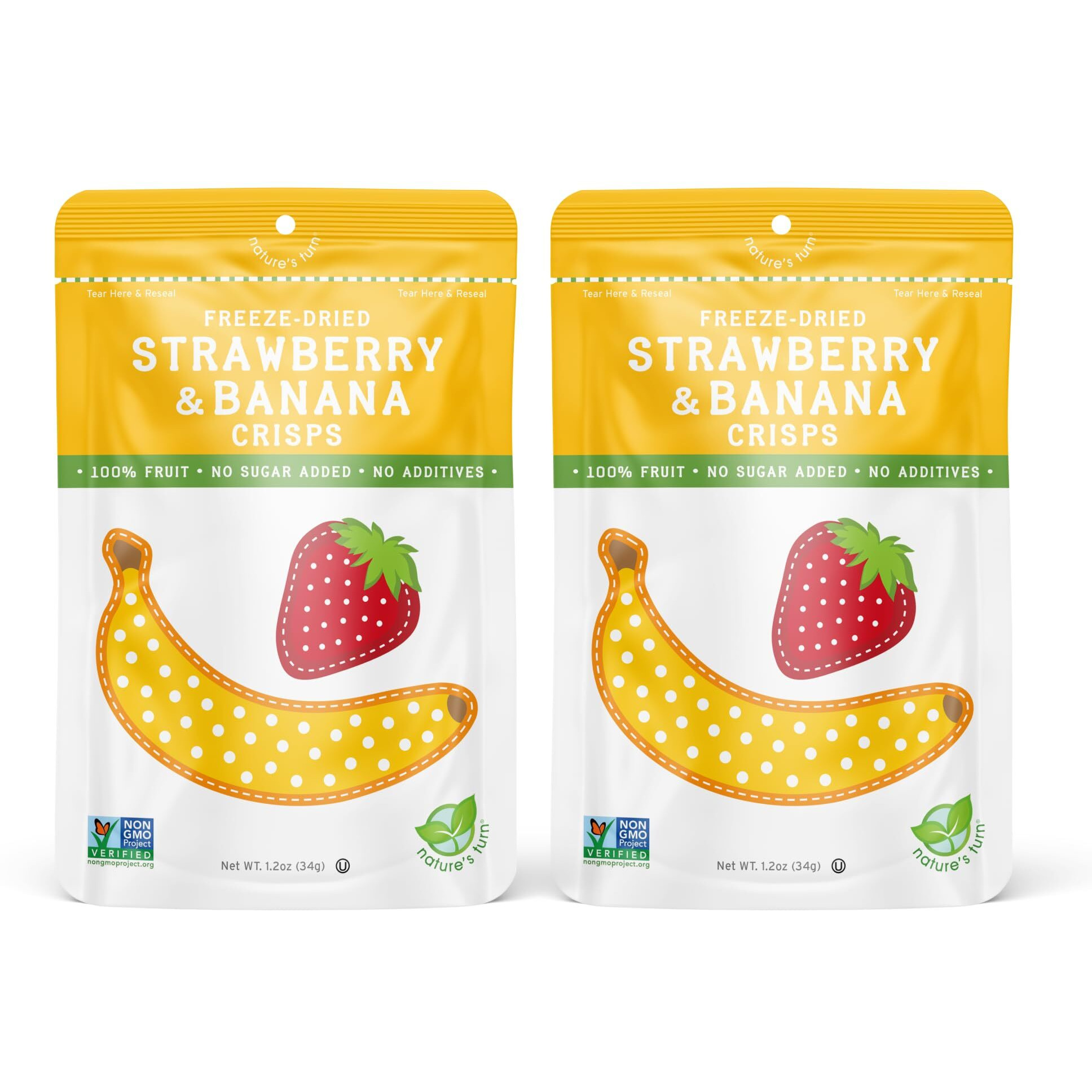Natures Turn Freeze-Dried Fruit Snacks, Strawberry Banana Crisps, Pack Of 2 (1.2 Oz Each)