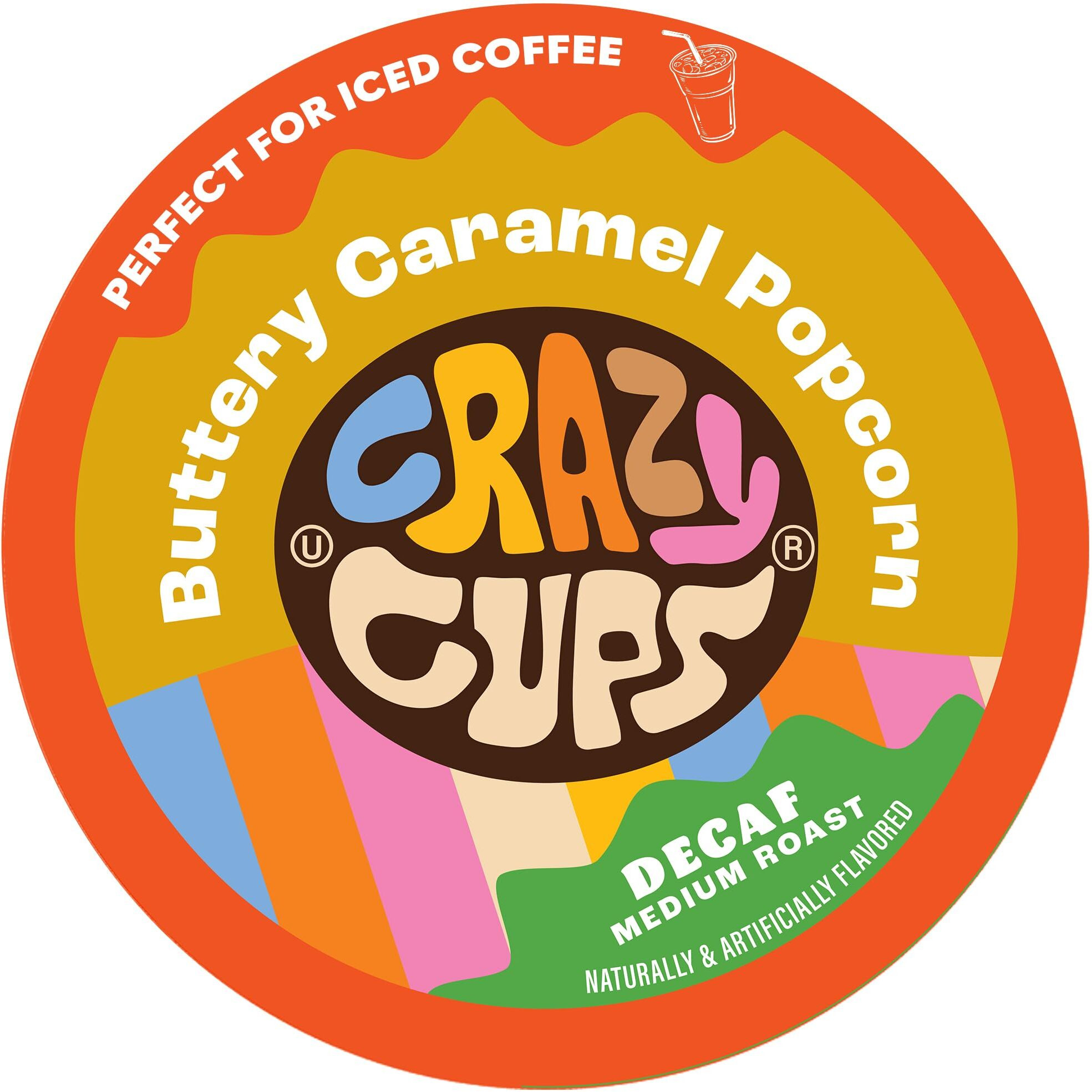 Crazy Cup Flavored Decaf Coffee Pods, Decaffeinated Buttery Caramel Popcorn Coffee Pods For K Cup Keurig Machines, Brew Hot Or Iced 22 Count