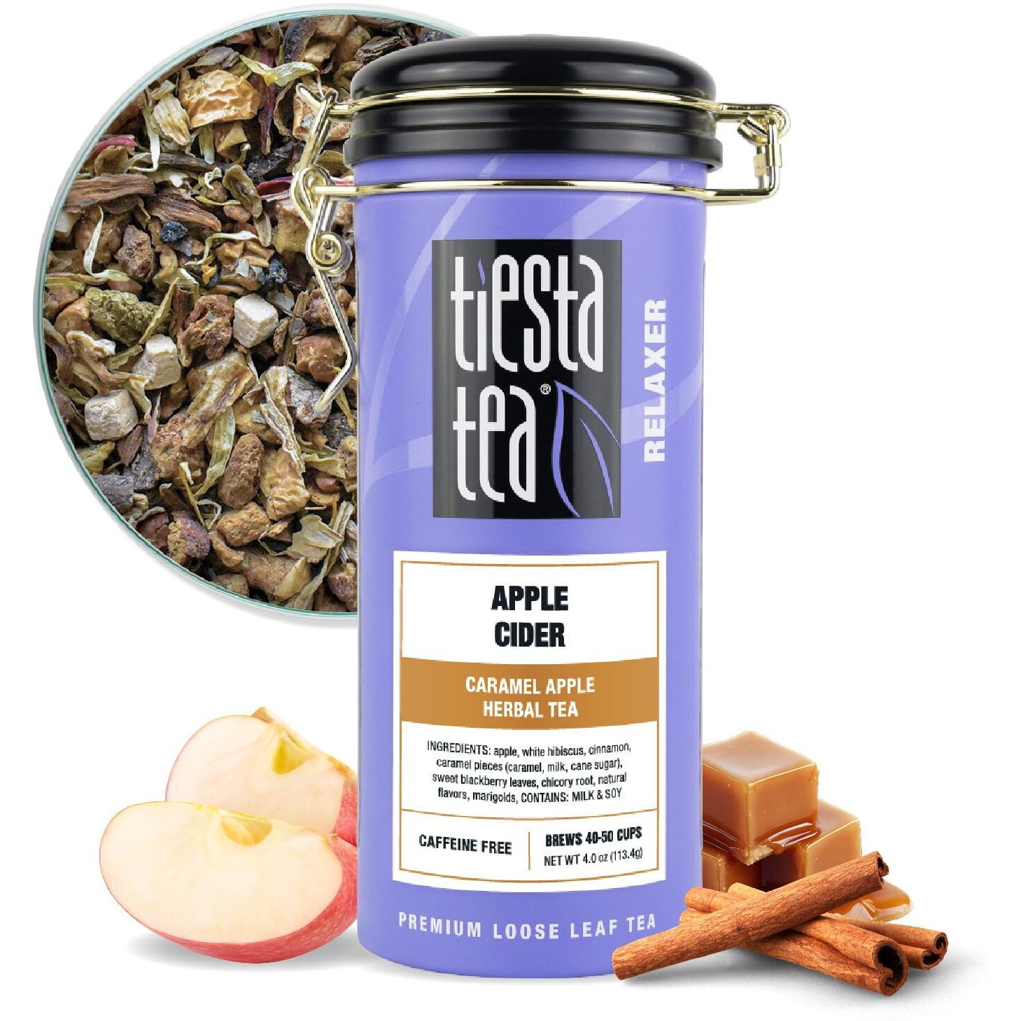 Tiesta Tea - Apple Cider - Caramel Apple Herbal Tea - Loose Leaf Tea Blend - Non-Caffeinated Herbal Tea - Make Hot Or Iced Tea Up To 40-50 Cups - 4 Oz Refillable Tin