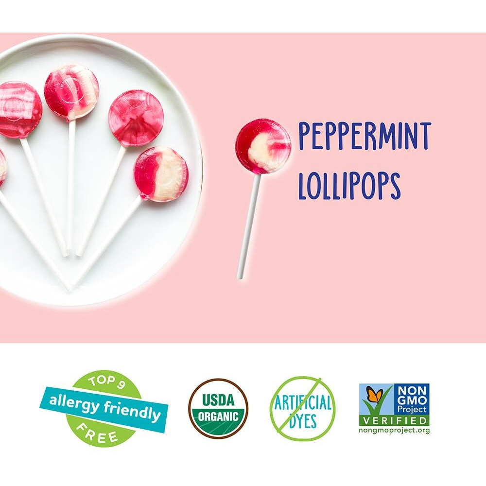 Yumearth Organic Candy Cane Lollipops - Individually Wrapped Peppermint Pops - Dye Free, Allergy Friendly, Non Gmo, Gluten Free, Vegan - 30 Count (Pack Of 1)