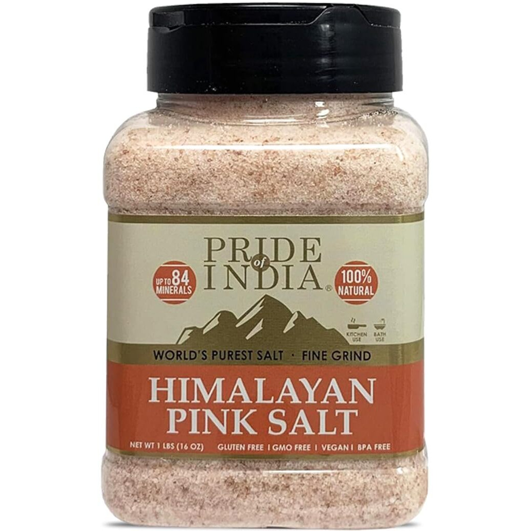 Pride Of India - Dark Himalayan Pink Salt - Enriched W/ 84+ Natural Minerals, Fine Grind 1 Pound (16 Oz) Dual Sifting Jar - Easy Flow Granules - No Grinding Needed, Unrefined, Natural Bold Pure Taste