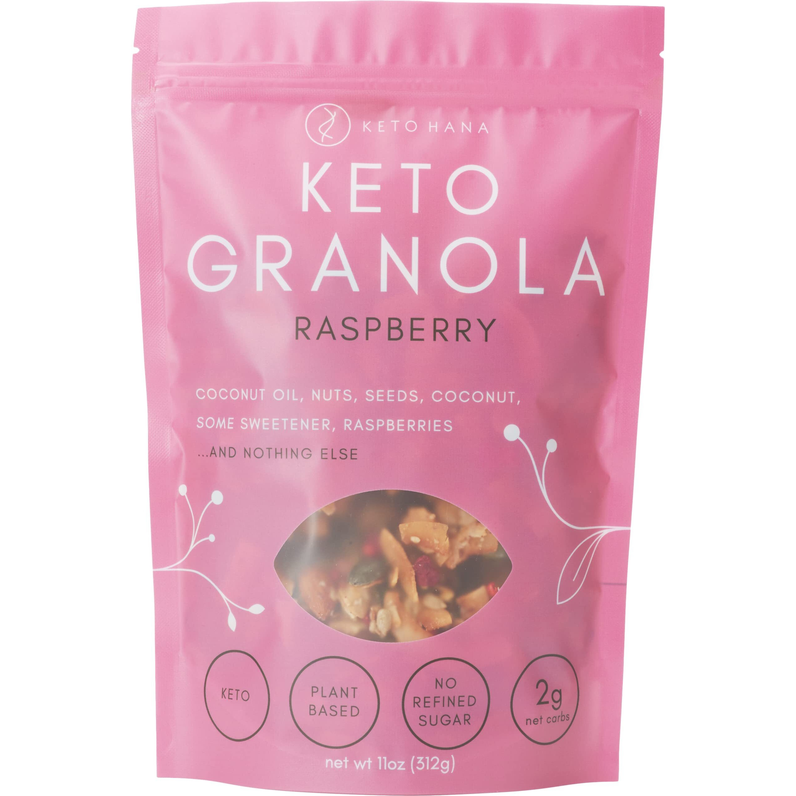 Keto Hana Raspberry Keto Granola Keto Diet Vegan Grain Free Dairy Free Plant Based No Refined Sugars Gluten Free 2G Net Carbs Breakfast Cereal - 11Oz