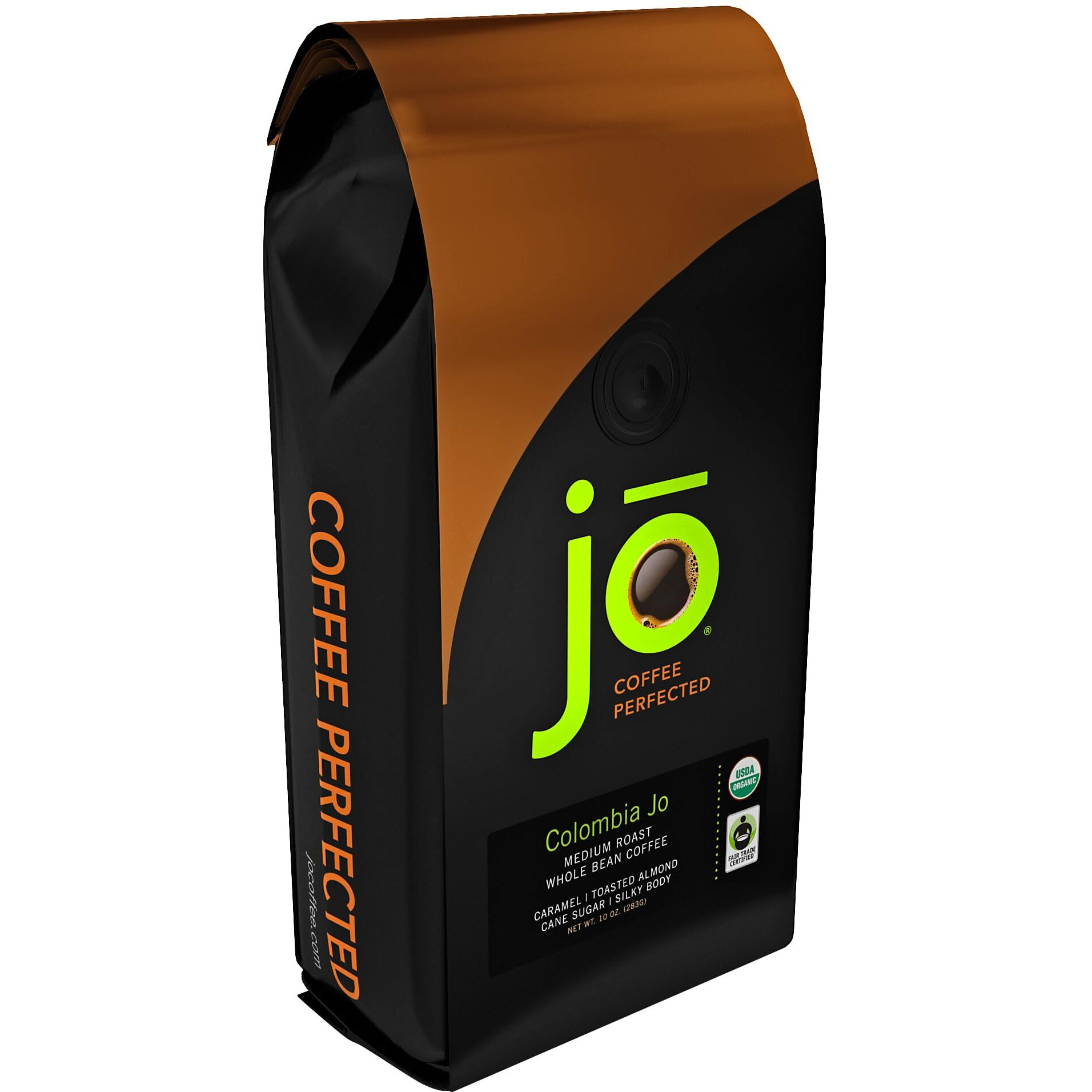 Colombia Jo 10 Oz Organic Coffee, Whole Bean, Medium Roast, 100% Usda Organic, Fair Trade Certified, Kosher Certified, Gmo Free, Gluten Free, Organic Arabica Colombian Gourmet Specialty Coffee