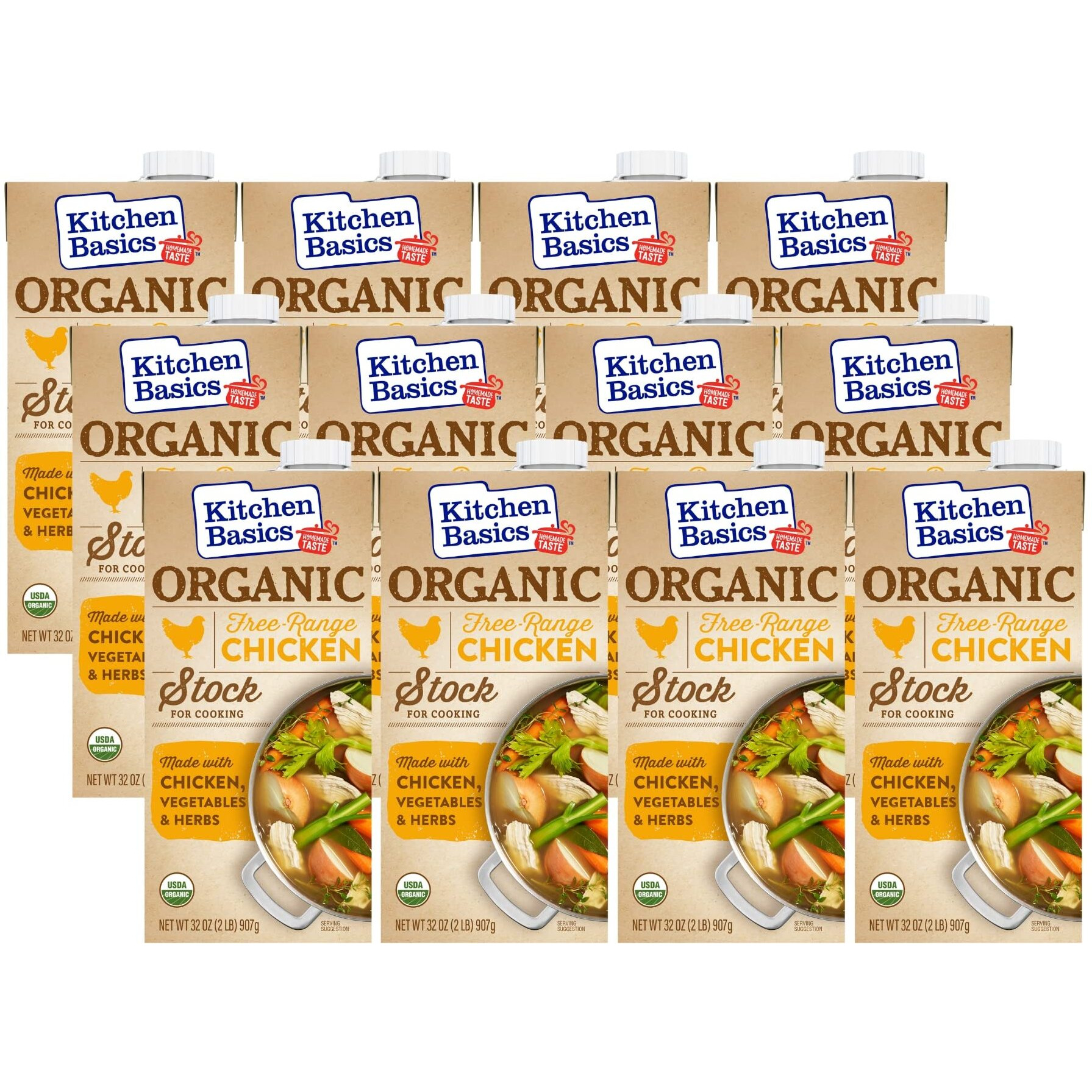 Kitchen Basics Organic Free-Range Chicken Stock, Heart Healthy, No Msg, Usda Certified Organic, Gluten Free, 32 Ounce (Pack Of 12)