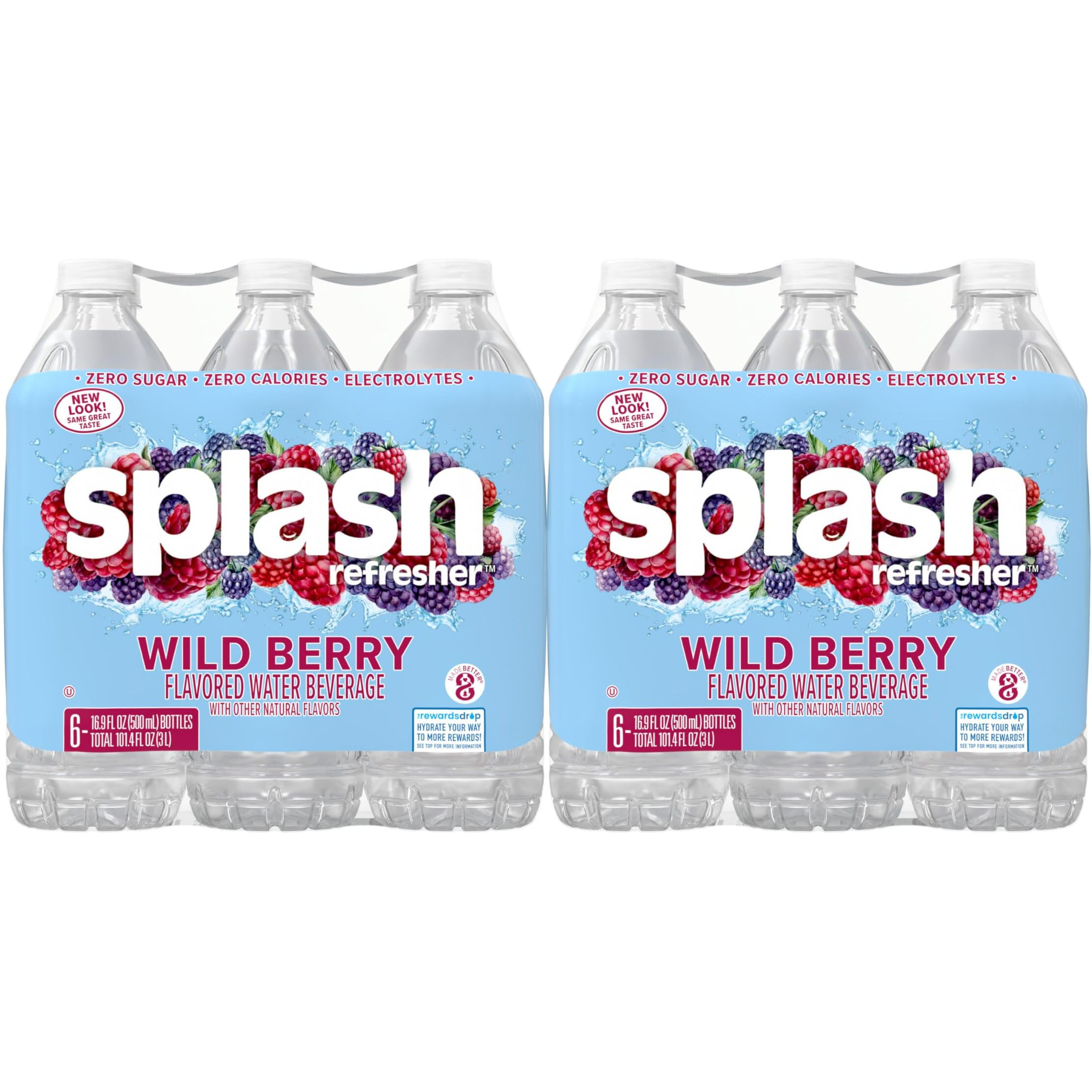 Splash Refresher, Wild Berry Flavor Water Beverage, 16.9 Fl Oz Plastic Bottles (24 Count)