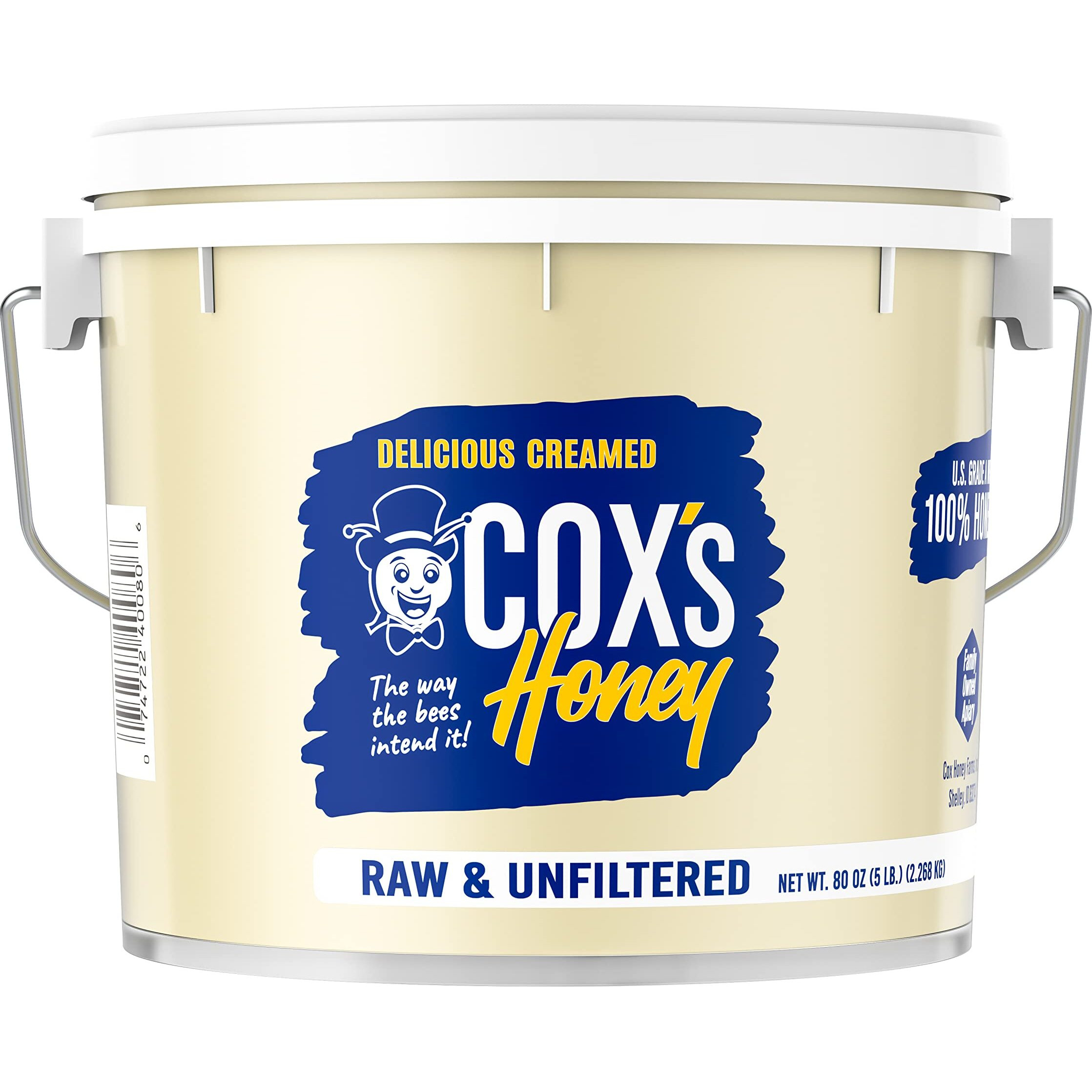 Cox's Honey - Bulk Creamed Whipped Honey Raw Unfiltered, 80 Oz | 100% Pure Clover Delicious Honey - Product Of The Usa