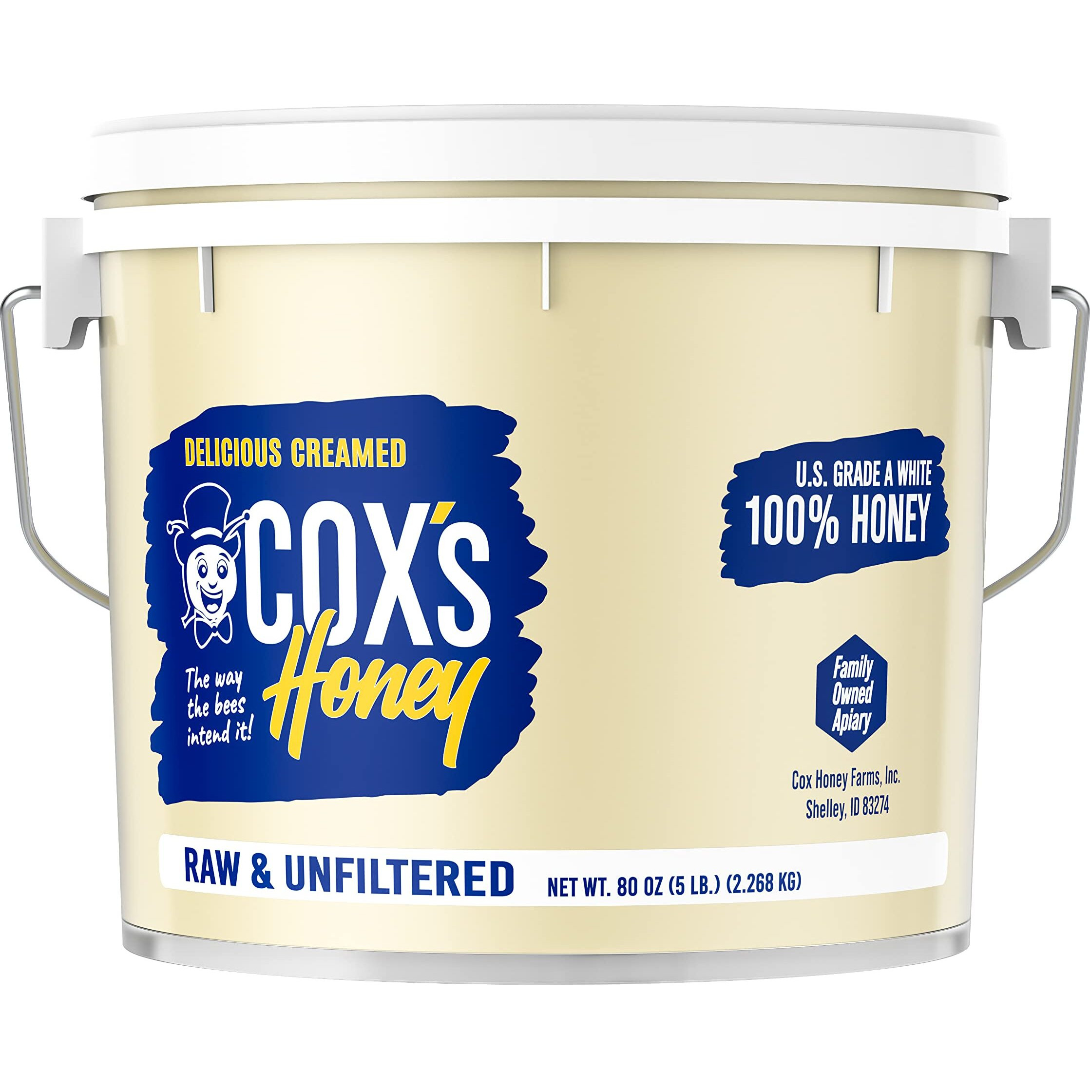 Cox's Honey - Bulk Creamed Whipped Honey Raw Unfiltered, 80 Oz | 100% Pure Clover Delicious Honey - Product Of The Usa