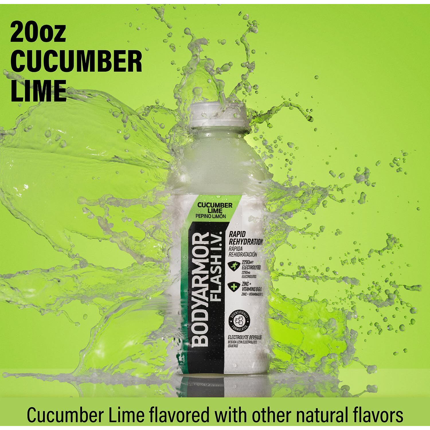 Bodyarmor Flash I.V. Electrolyte Beverage, Cucumber Lime, 20 Fl Oz (Pack Of 12)