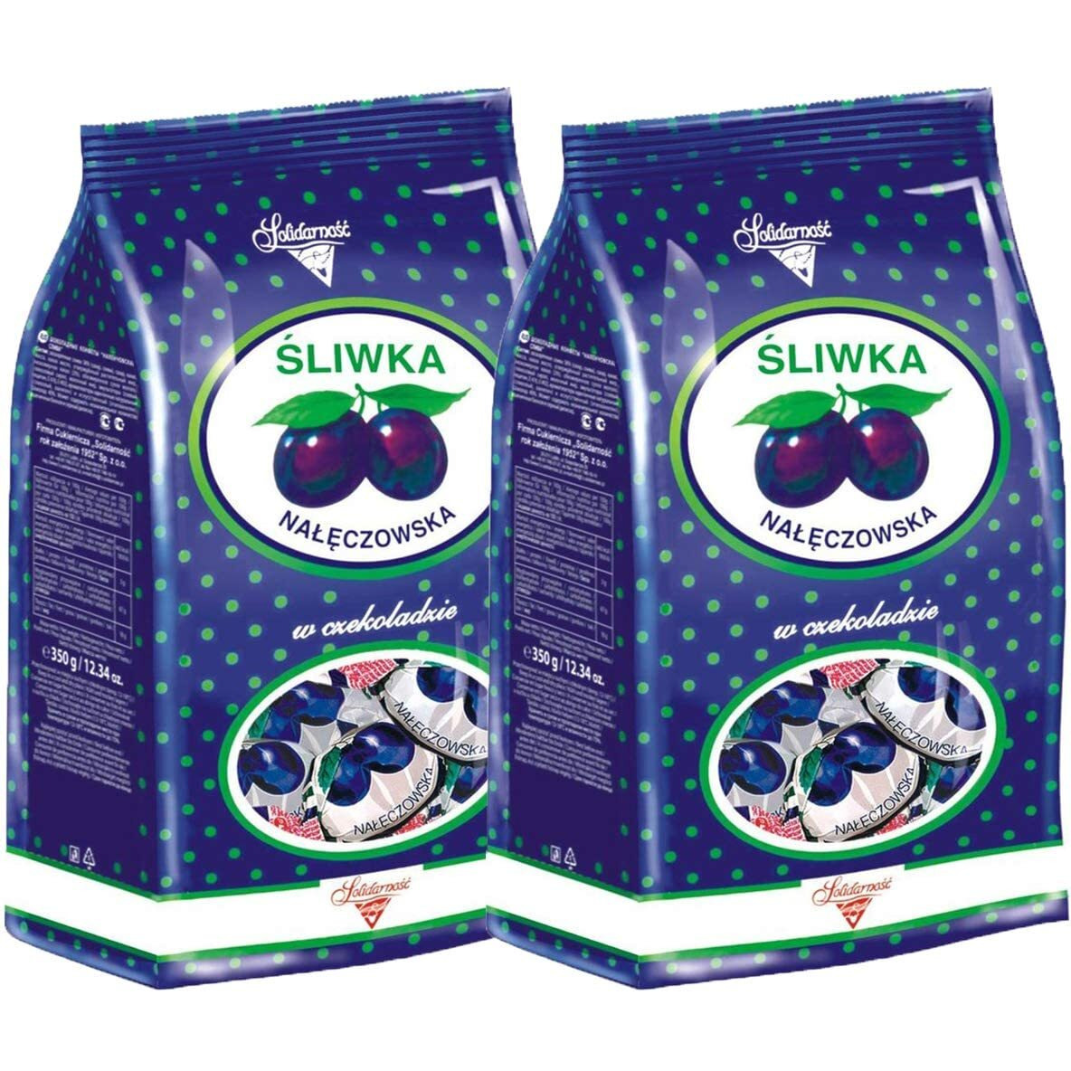 Solidarnosc Candied Plums In Dark Chocolate Sliwka Naleczowska (Pack Of 2), 12.34 Ounces