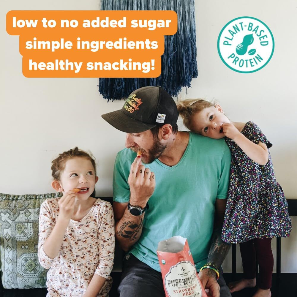 Puffworks Four Flavor Variety Pack Organic Peanut Butter Puffs (Original, Pbj, Dark Chocolate, Honey), Plant-Based Protein Snack, Gluten-Free, Kosher 1.2Oz Ounce (Pack Of 12)