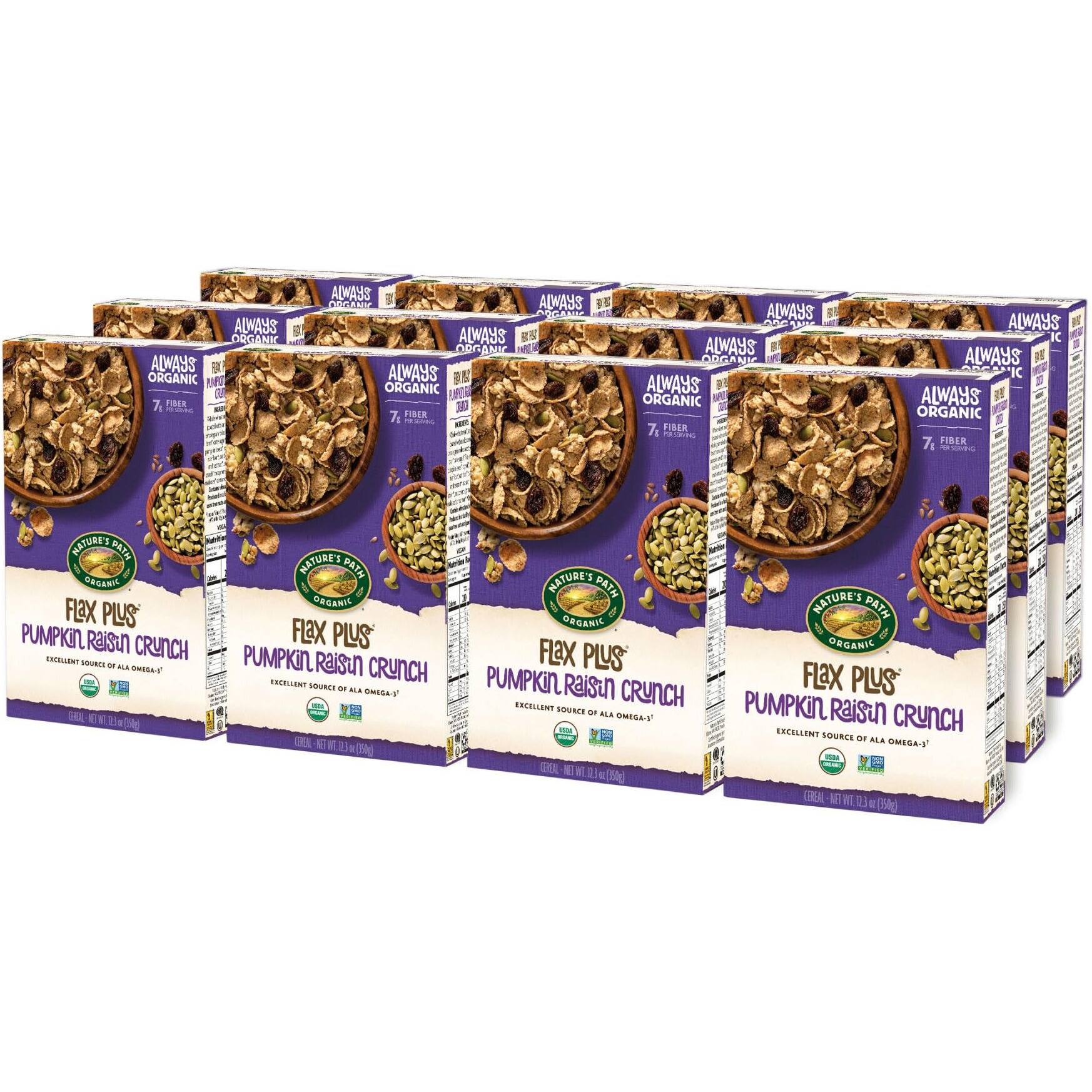 Nature's Path Organic Flax Plus Pumpkin Seed Raisin Crunch, 12 Ounce (Pack Of 12), With Antioxidant-Packed Pumpkin Seeds And Omega-3 Rich Flax Seeds, High Fiber, 6G Plant Based Protein