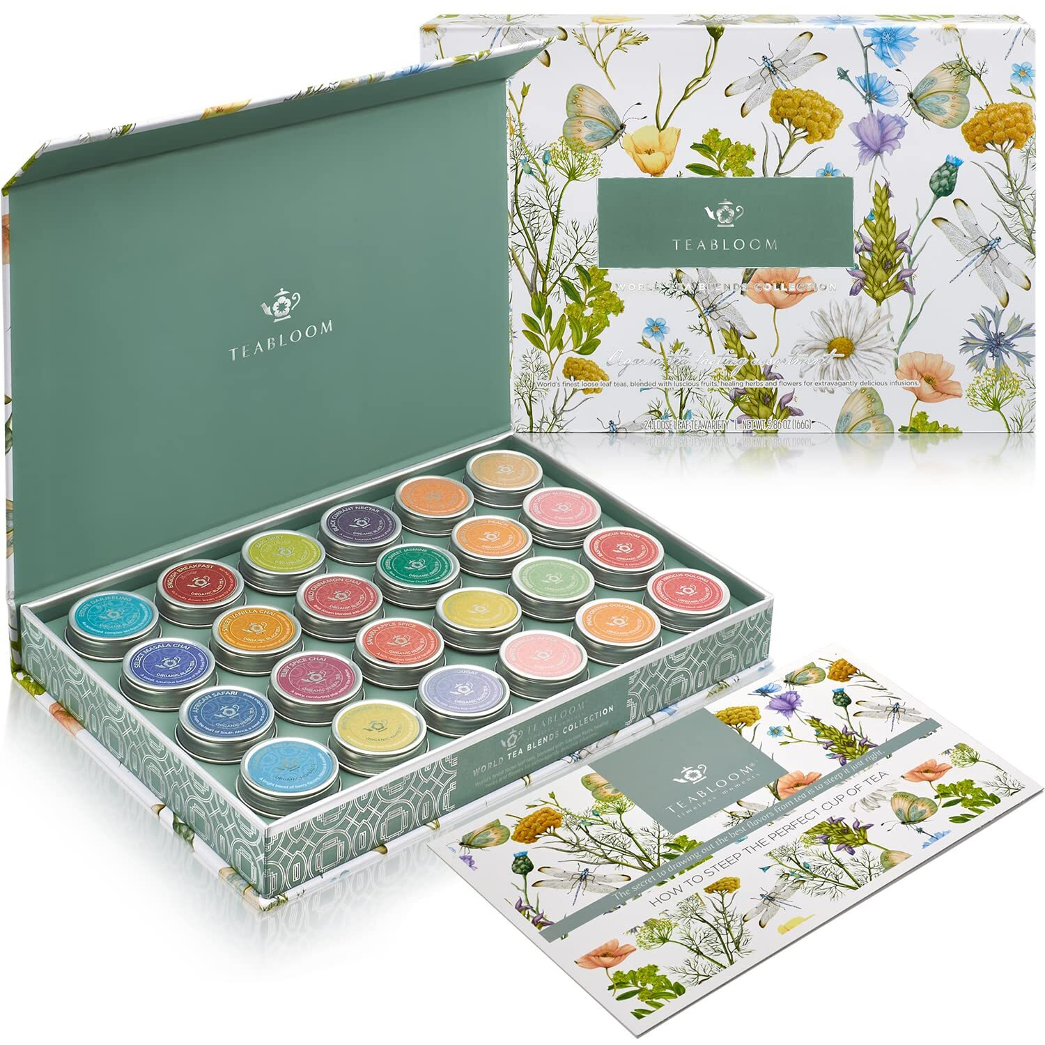 Teabloom Exceptional Loose Leaf Tea Chest, World's Largest Tea Collection With 24 Varieties Of Usda Certified Organic Black, Green, White, Oolong, And Herbal Loose Tea Blends