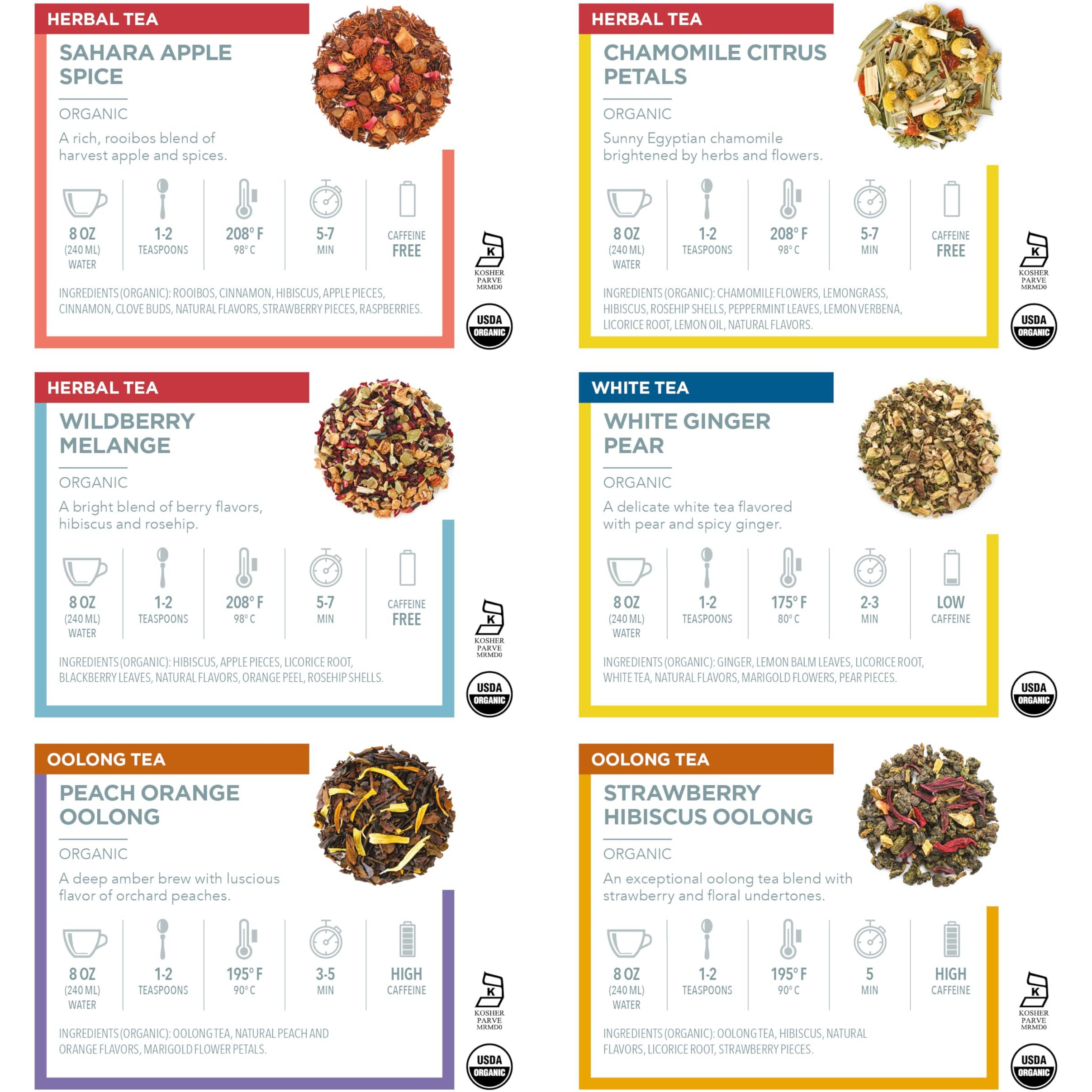 Teabloom Exceptional Loose Leaf Tea Chest, World's Largest Tea Collection With 24 Varieties Of Usda Certified Organic Black, Green, White, Oolong, And Herbal Loose Tea Blends
