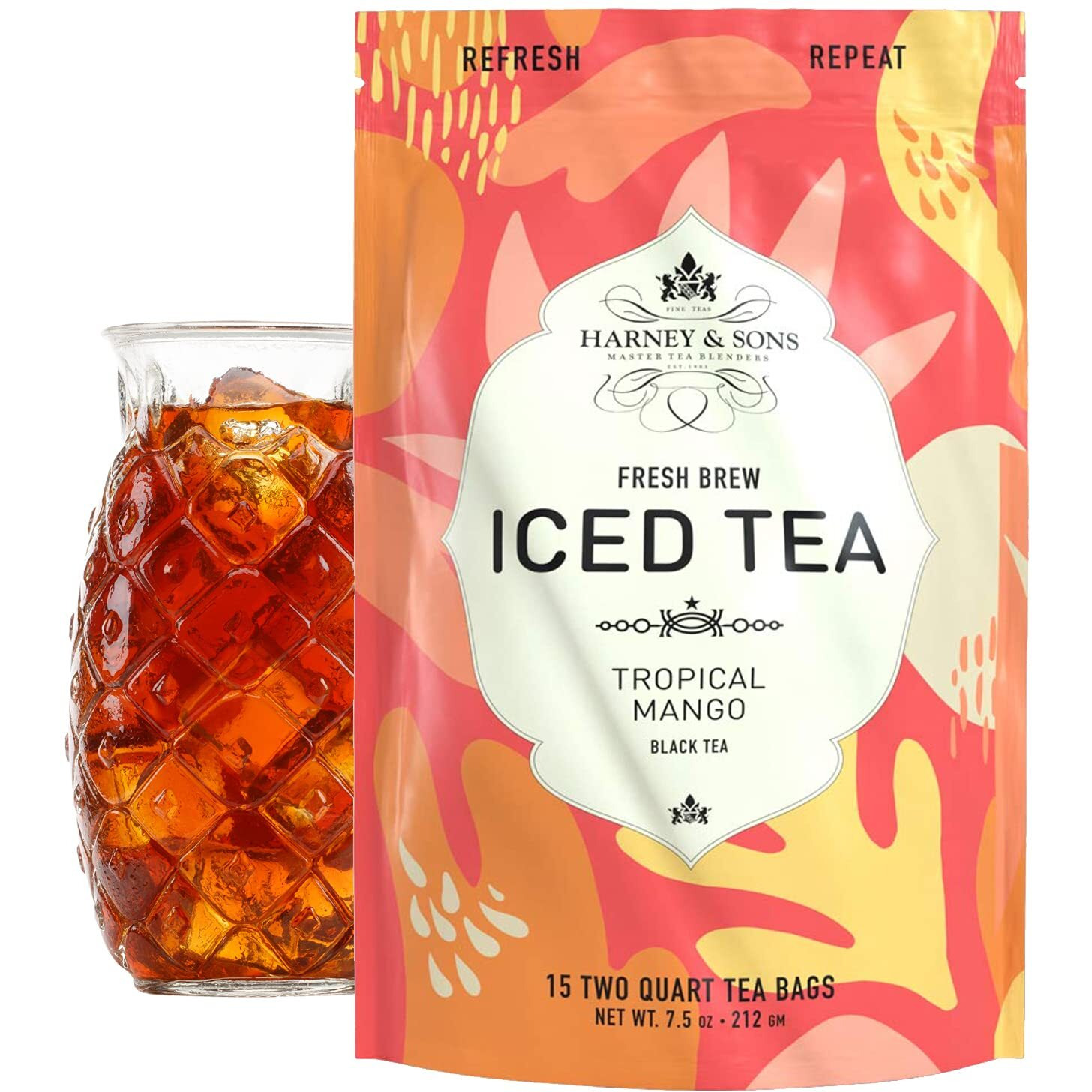 Harney & Sons Tropical Fresh Brew Iced Tea Pouches, Mango, 15.0 Count