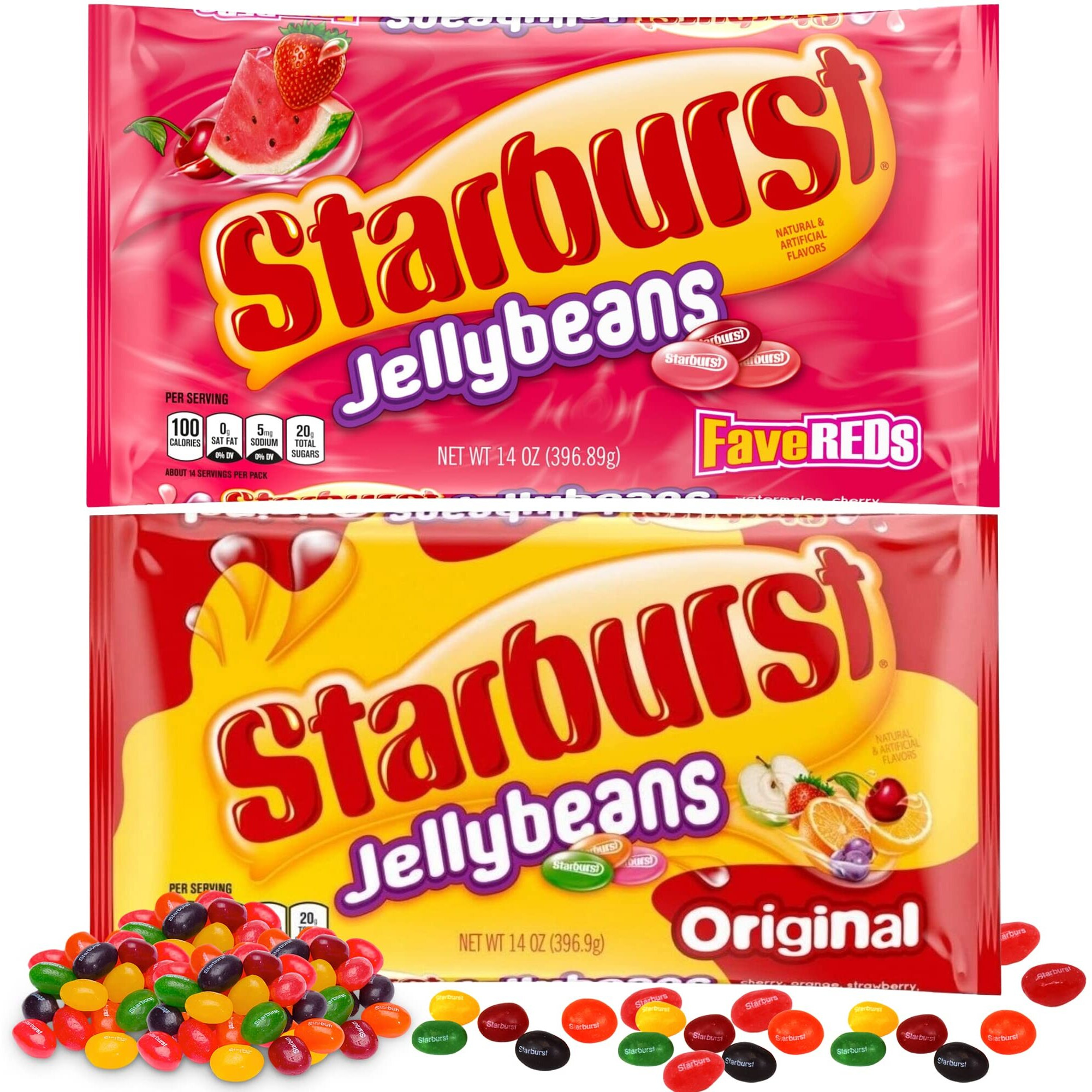 Starburst Jelly Beans - 2-Pack Fave Reds Jelly Beans And Original (14 Oz Each) - Sweet Fruit Jelly Candy - Delicious Holiday Jelly Beans Variety Pack