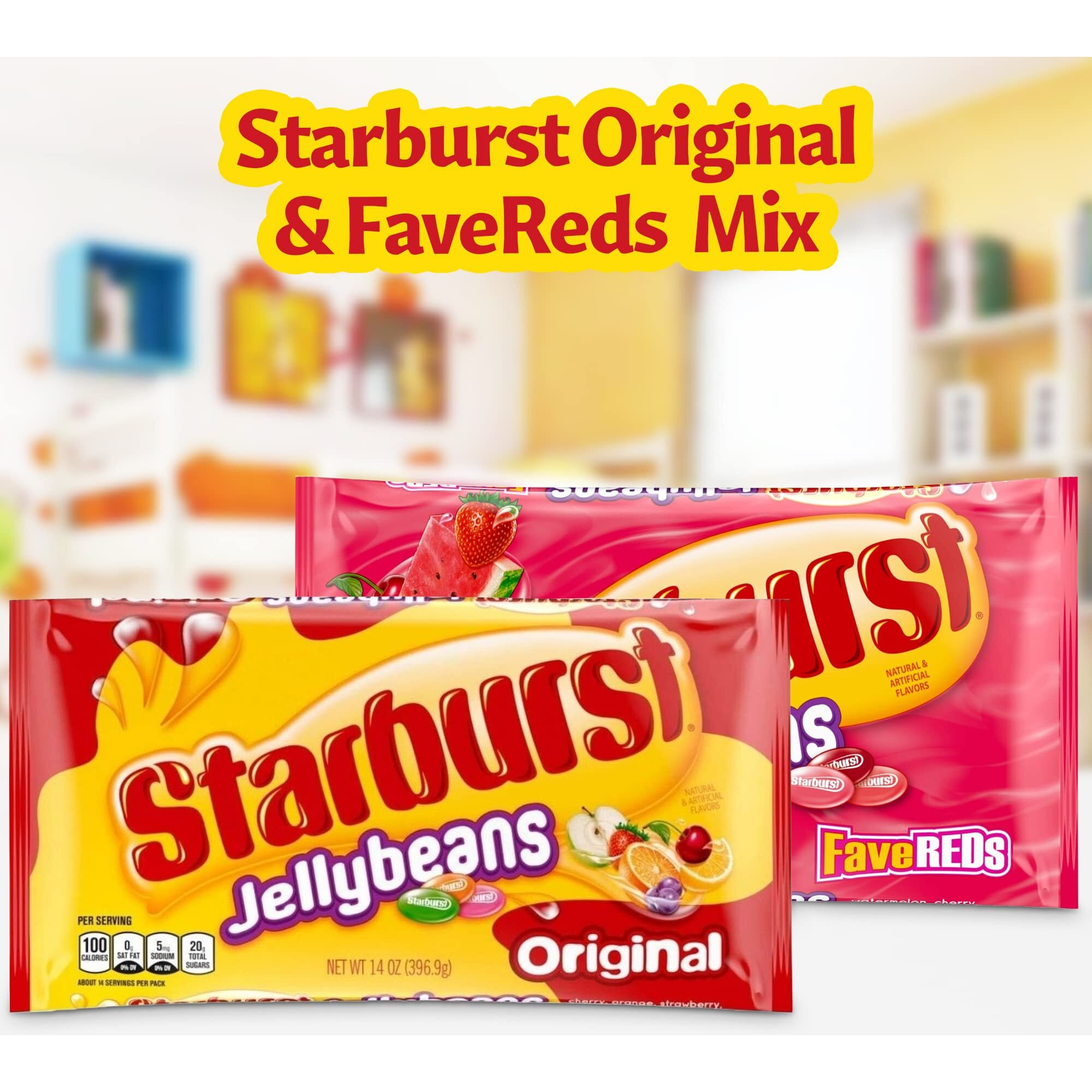 Starburst Jelly Beans - 2-Pack Fave Reds Jelly Beans And Original (14 Oz Each) - Sweet Fruit Jelly Candy - Delicious Holiday Jelly Beans Variety Pack