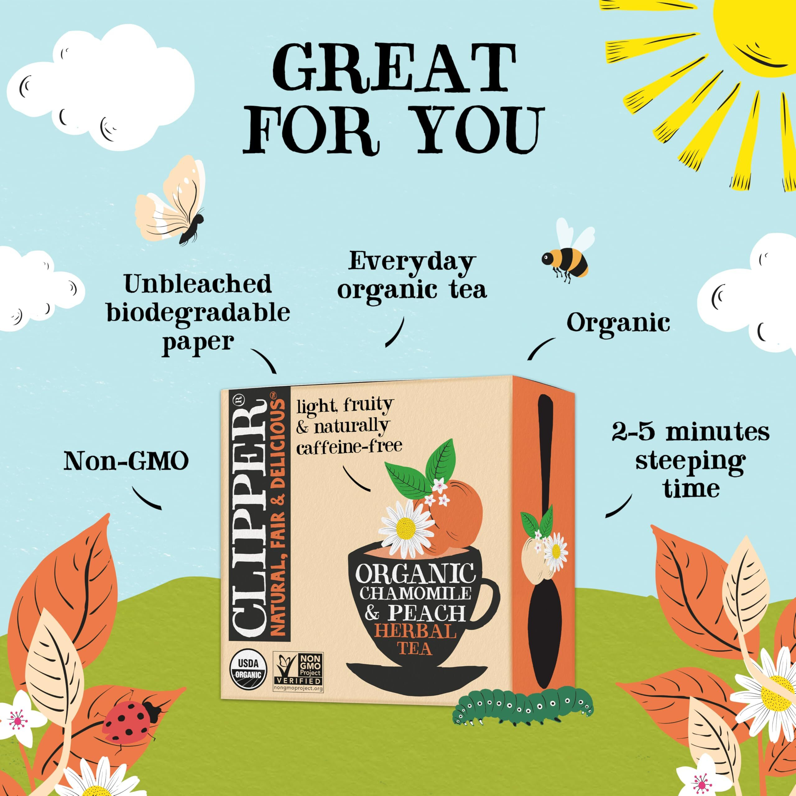 Clipper Tea Chamomile & Peach Teabags - Usda Organic, Great Hot Or Iced - Natural, Fair & Delicious Fruity Chamomile & Peach Infusion - 200 Tea Bags