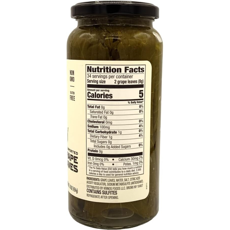 Krinos Gourmet Grape Leaves In Vinegar Brine, 16 Ounces, 454 Grams