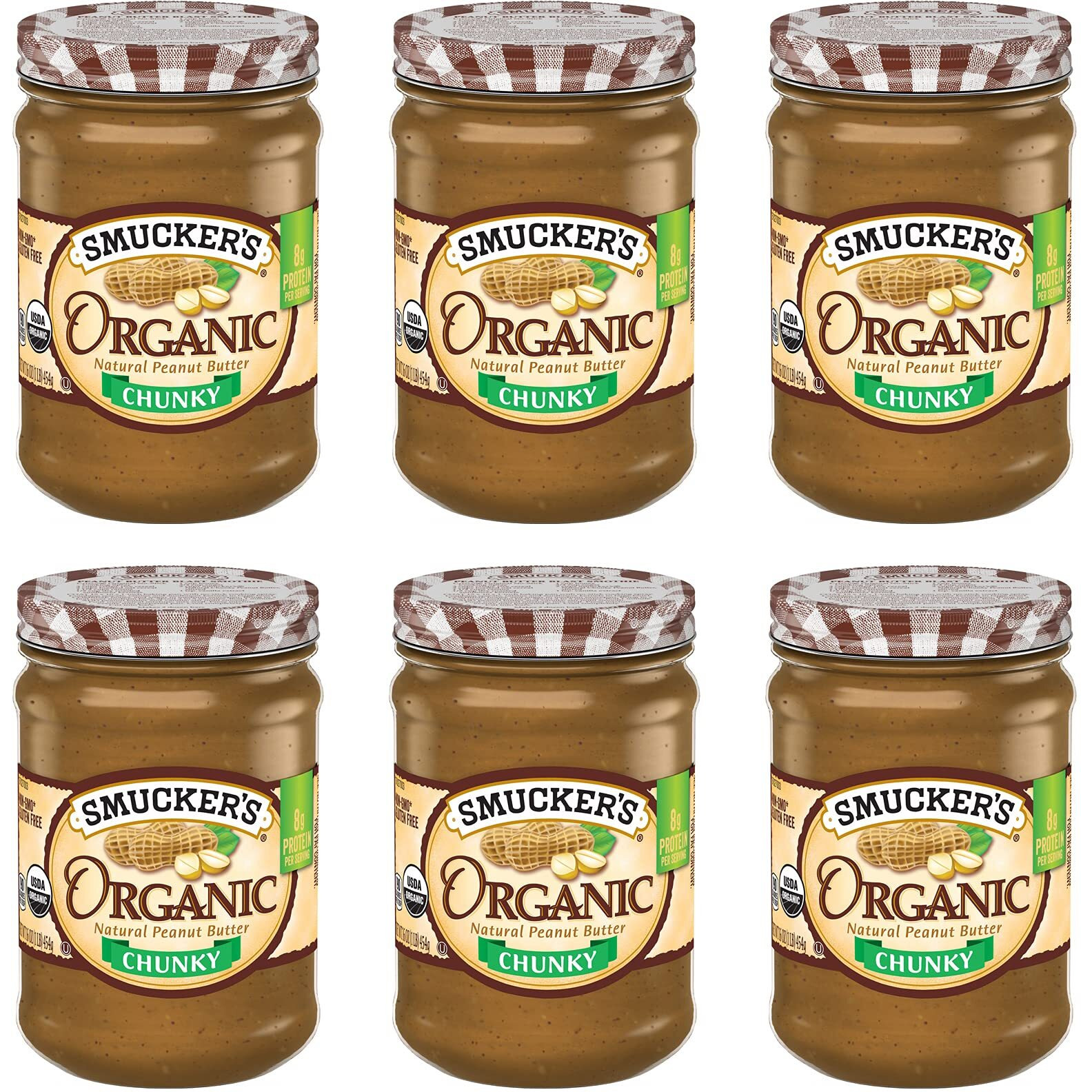 Smucker's Organic Peanut Butter, Chunky, 16Oz (Pack Of 6)