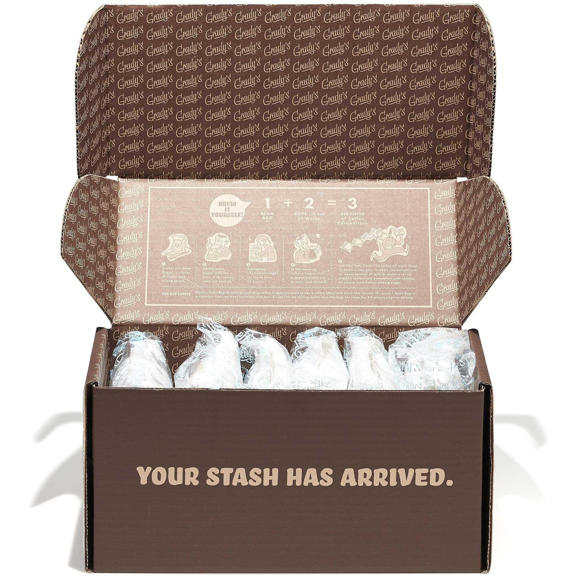 Grady's Cold Brew Coffee, Original, 6-Pack Shipper Bean Bag Bundles With 24 (2Oz.) Individual Bean Bags, 72 Total Servings