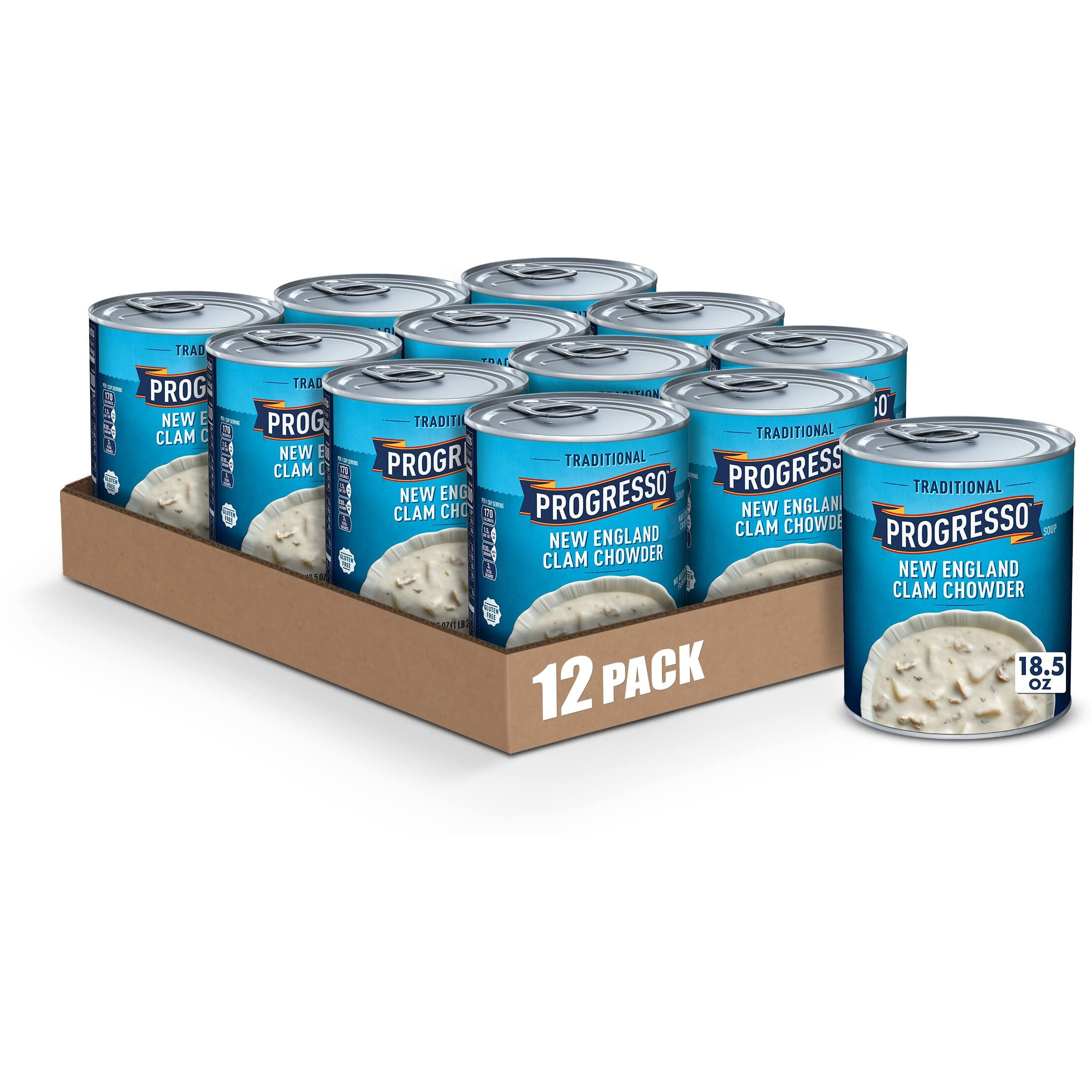 Progresso New England Clam Chowder Soup, Traditional Canned Soup, Gluten Free, 18.5 Oz (Pack Of 12)