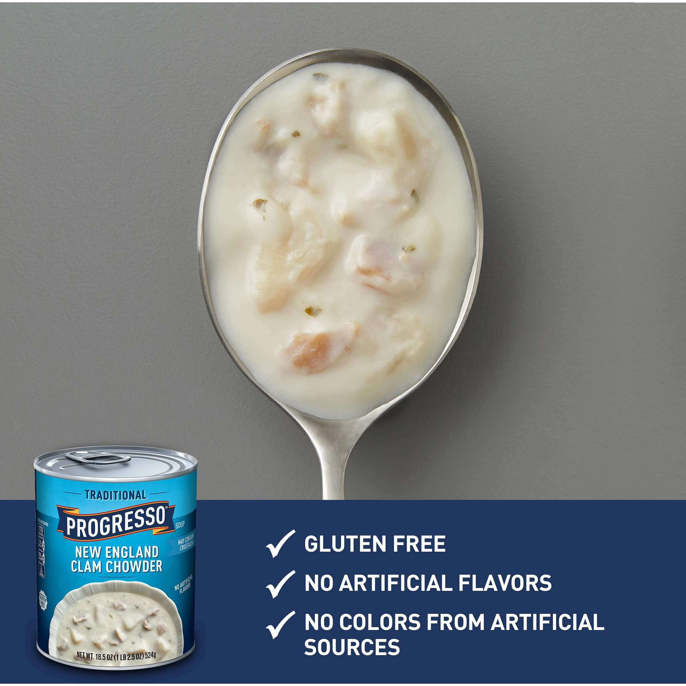 Progresso New England Clam Chowder Soup, Traditional Canned Soup, Gluten Free, 18.5 Oz (Pack Of 12)