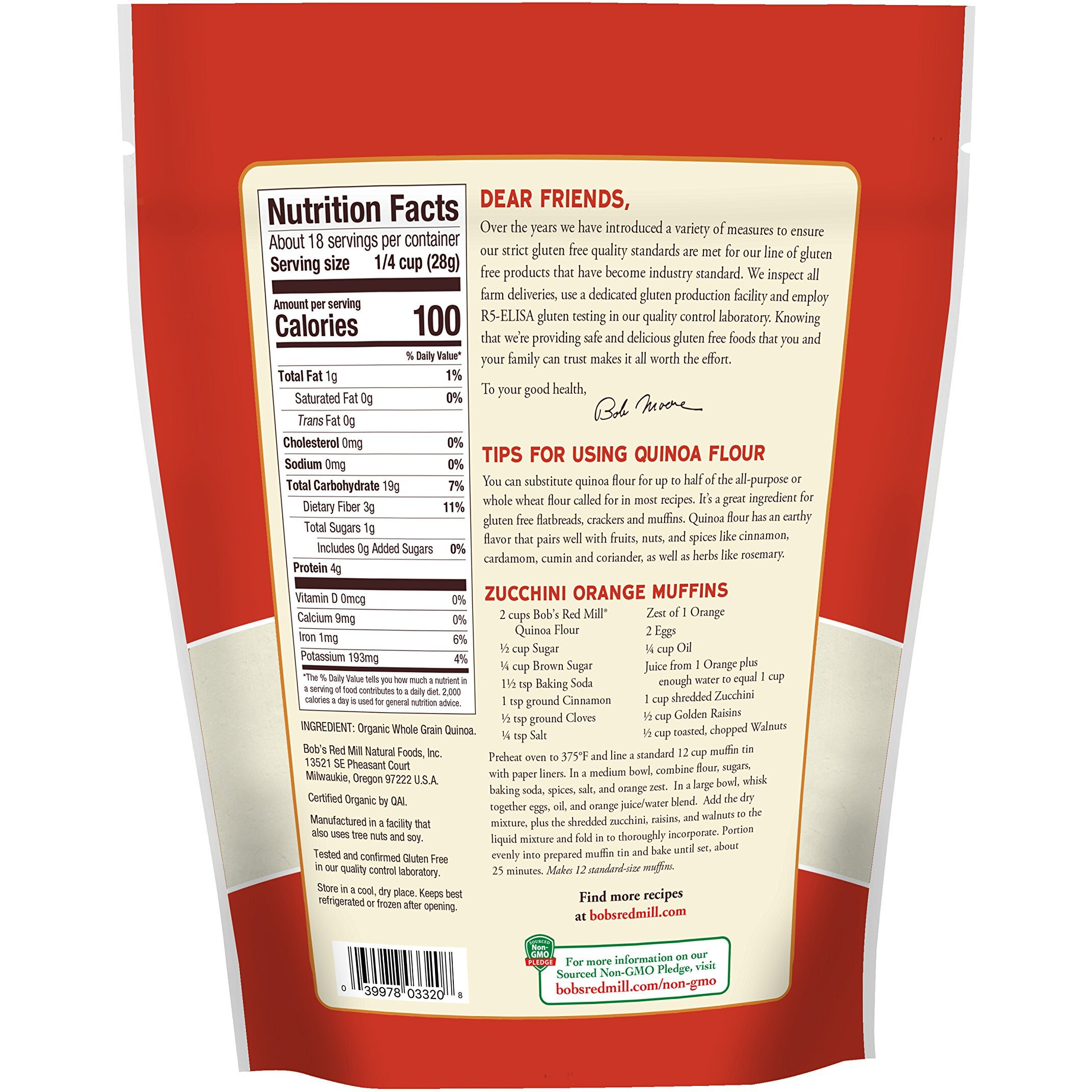 Bob's Red Mill Organic Quinoa Flour, 18-Ounce (Pack Of 4)