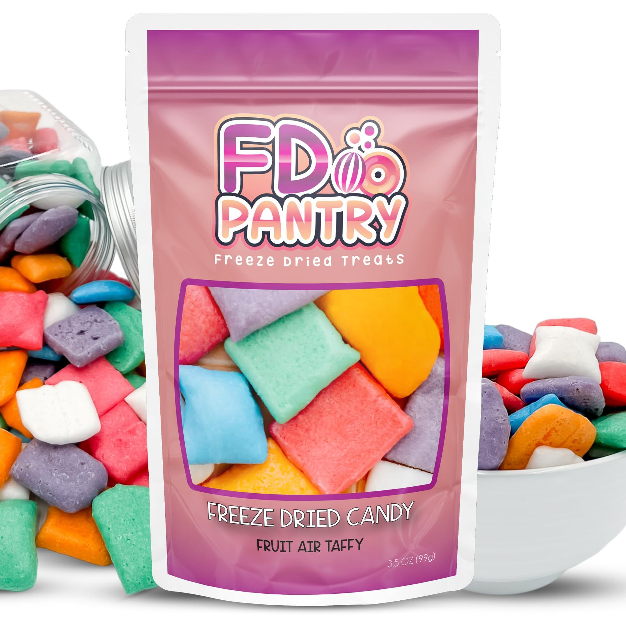 Freeze Dried Air Taffy Crunch Candy - Variety Fruit Flavors, 3.5Oz | Strawberry, Melon, Cherry, Raspberry, Orange, Grape, Mystery | Crunchy Snack Sour Treat, Gift